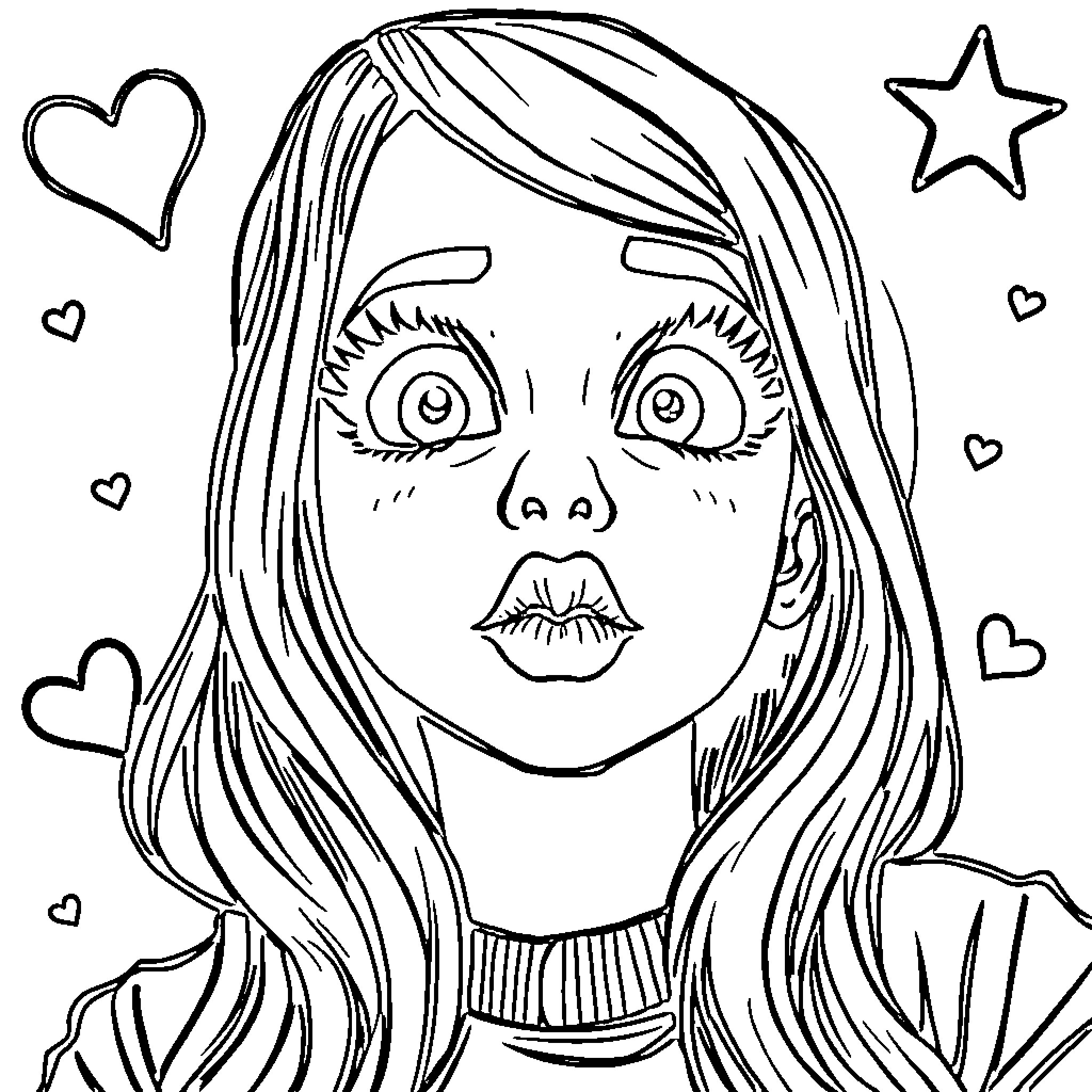 Chrissy Costanza Expressing Herself Playfully Coloring Page (free black-and-white line drawing printable PDF for all, from beginners to advanced learners, including children, teens, adults, and seniors)