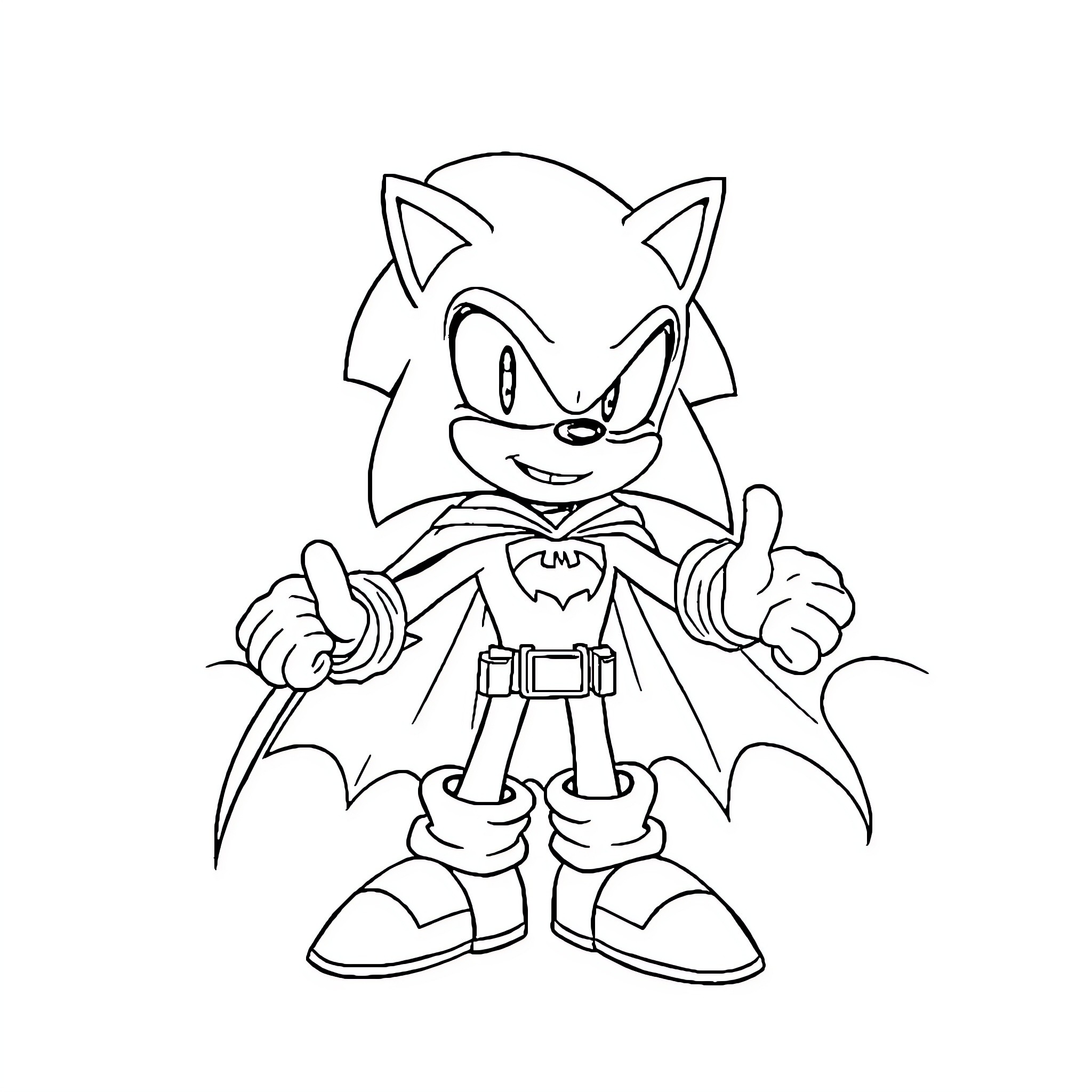 Sonic Batman posing with thumbs up Coloring Page (free black-and-white line drawing printable PDF for all, from beginners to advanced learners, including children, teens, adults, and seniors)