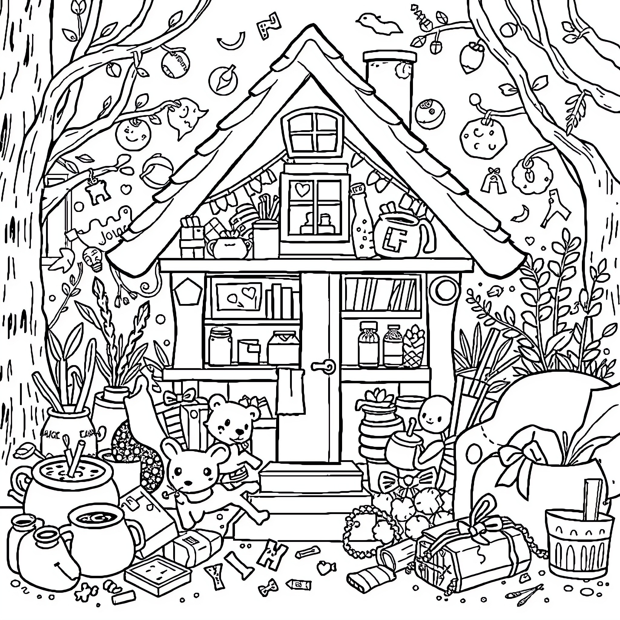 Letter to a Cozy Cottage Adventure Coloring Page (free black-and-white line drawing printable PDF for all, from beginners to advanced learners, including children, teens, adults, and seniors)