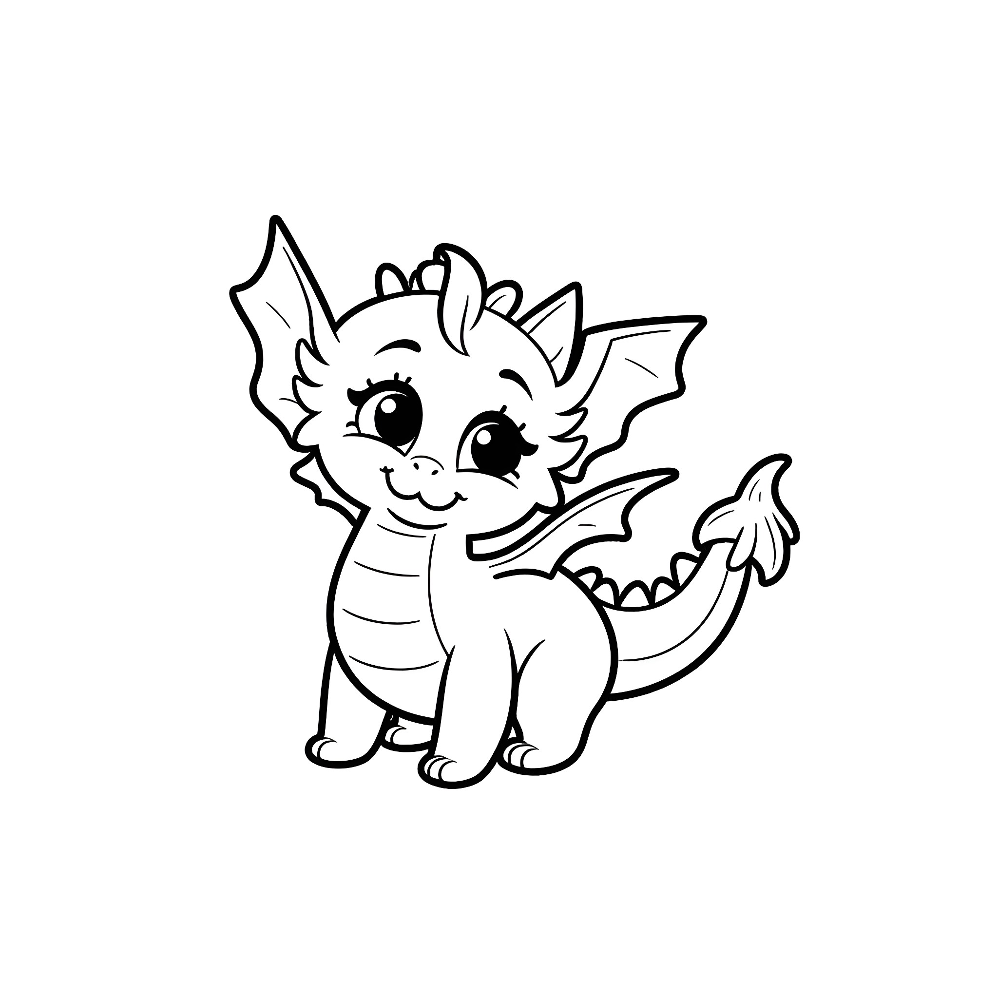 Kitten dragon smiling excitedly Coloring Page (free black-and-white line drawing printable PDF for all, from beginners to advanced learners, including children, teens, adults, and seniors)