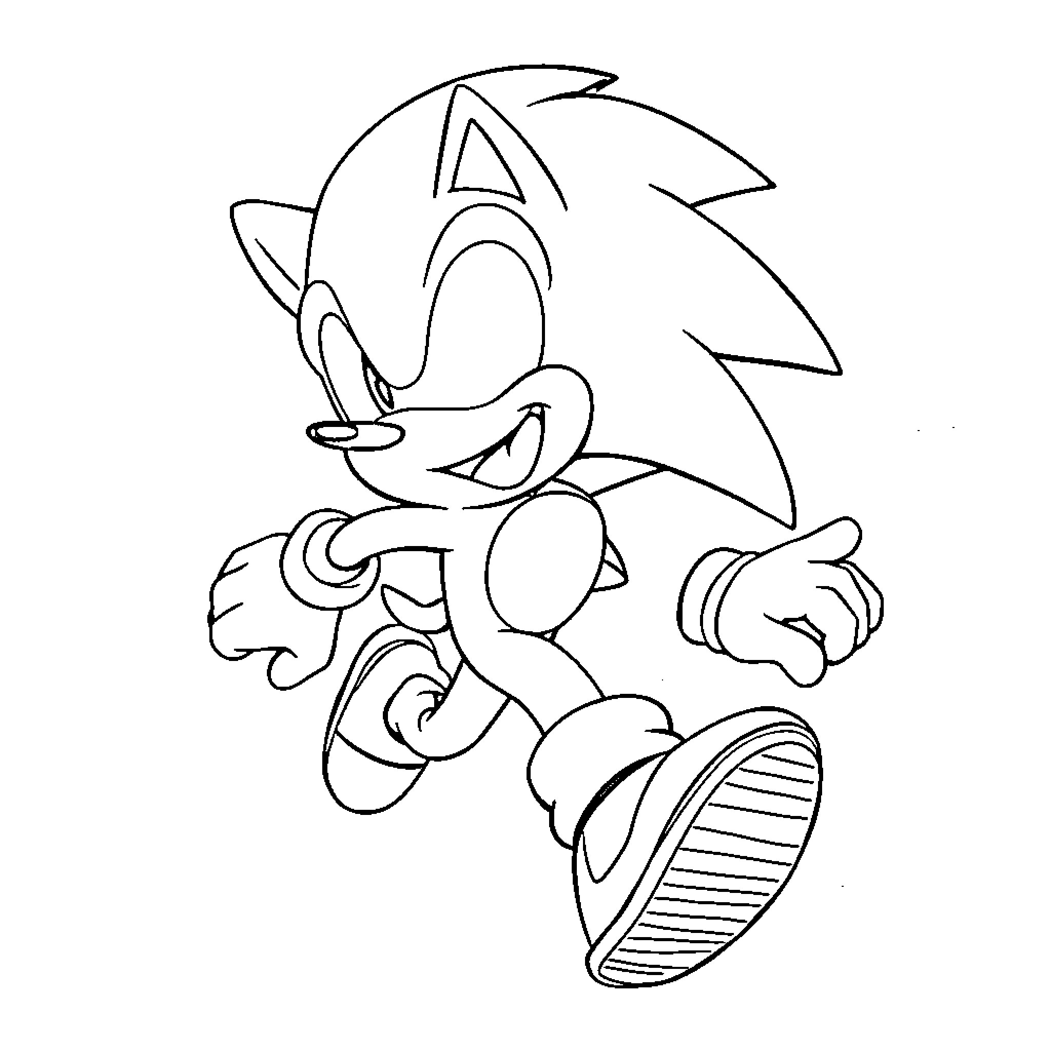 Sonic the Hedgehog running excitedly Coloring Page (free black-and-white line drawing printable PDF for all, from beginners to advanced learners, including children, teens, adults, and seniors)