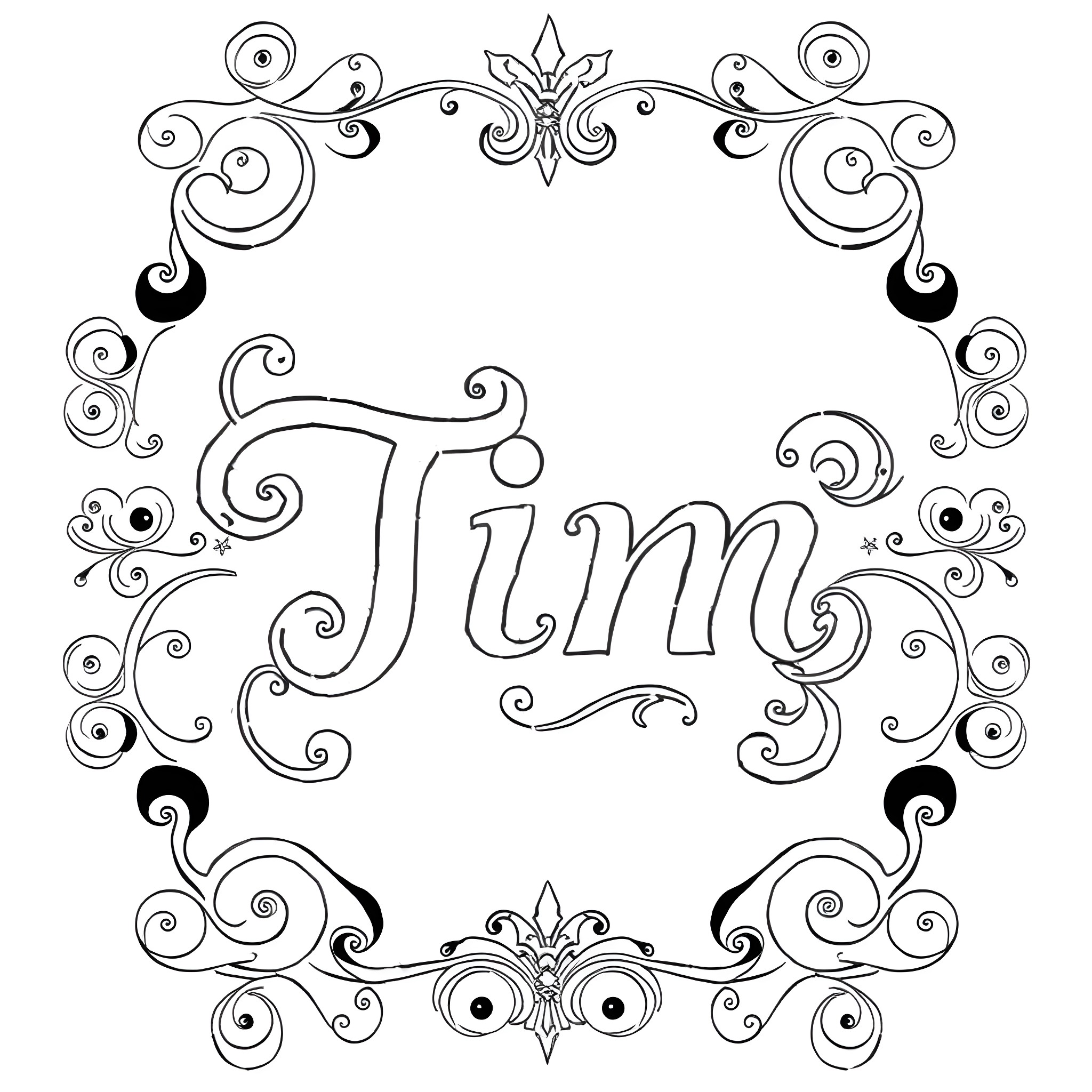 Tim's Decorative Flourished Frame Coloring Page (free black-and-white line drawing printable PDF for all, from beginners to advanced learners, including children, teens, adults, and seniors)