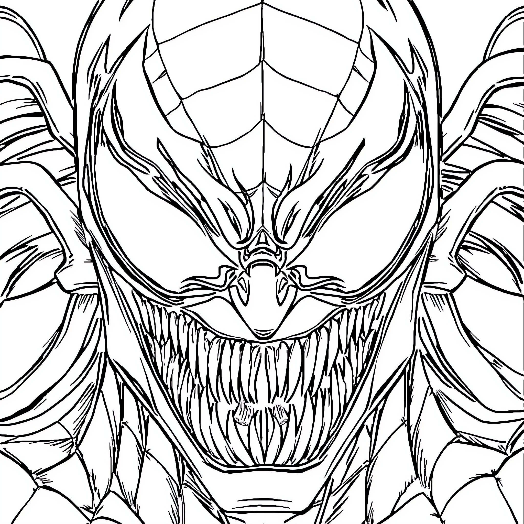 Venom's Fierce and Menacing Presence Coloring Page (free black-and-white line drawing printable PDF for all, from beginners to advanced learners, including children, teens, adults, and seniors)