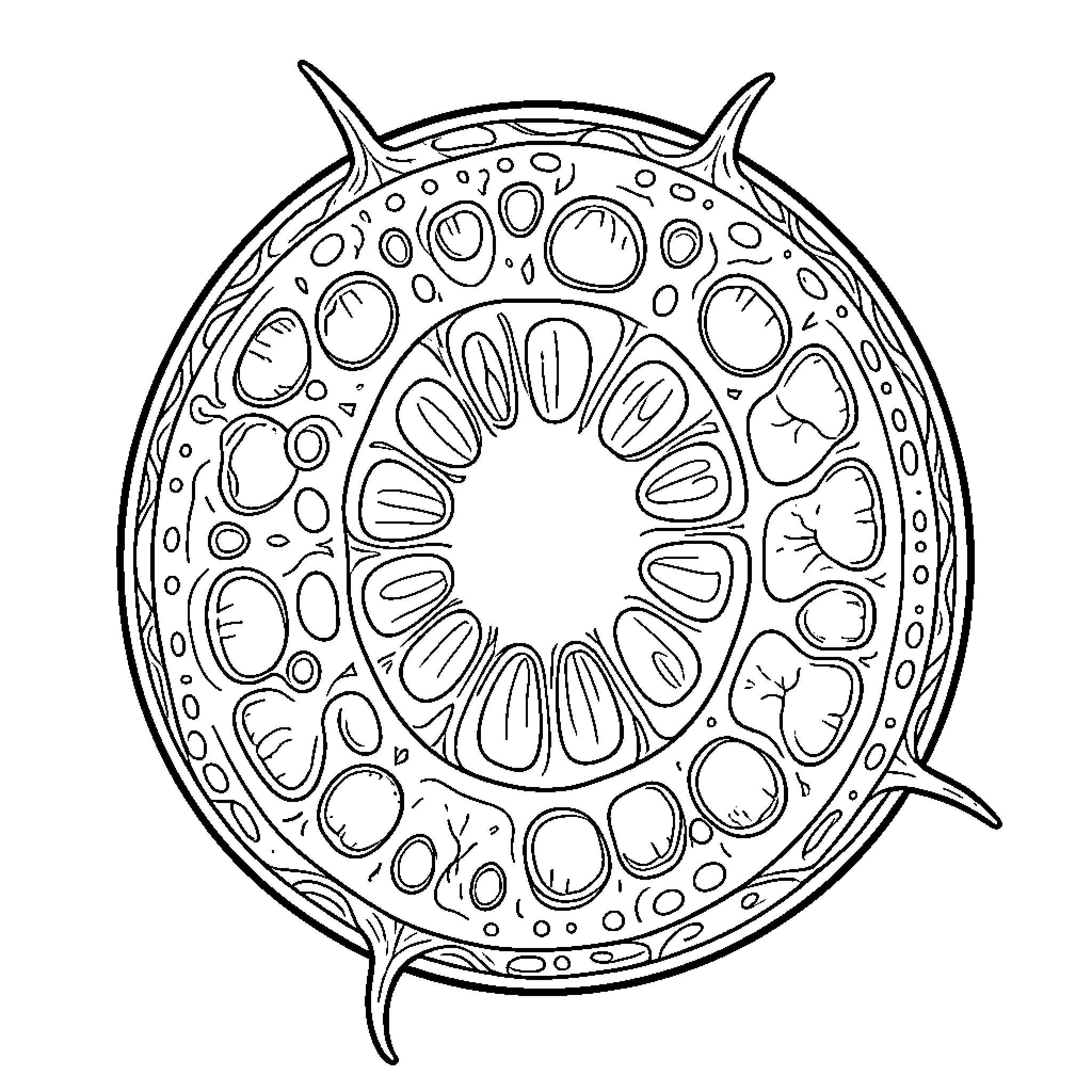 Plant Cell showing various internal structures and organelles Coloring Page (free black-and-white line drawing printable PDF for all, from beginners to advanced learners, including children, teens, adults, and seniors)