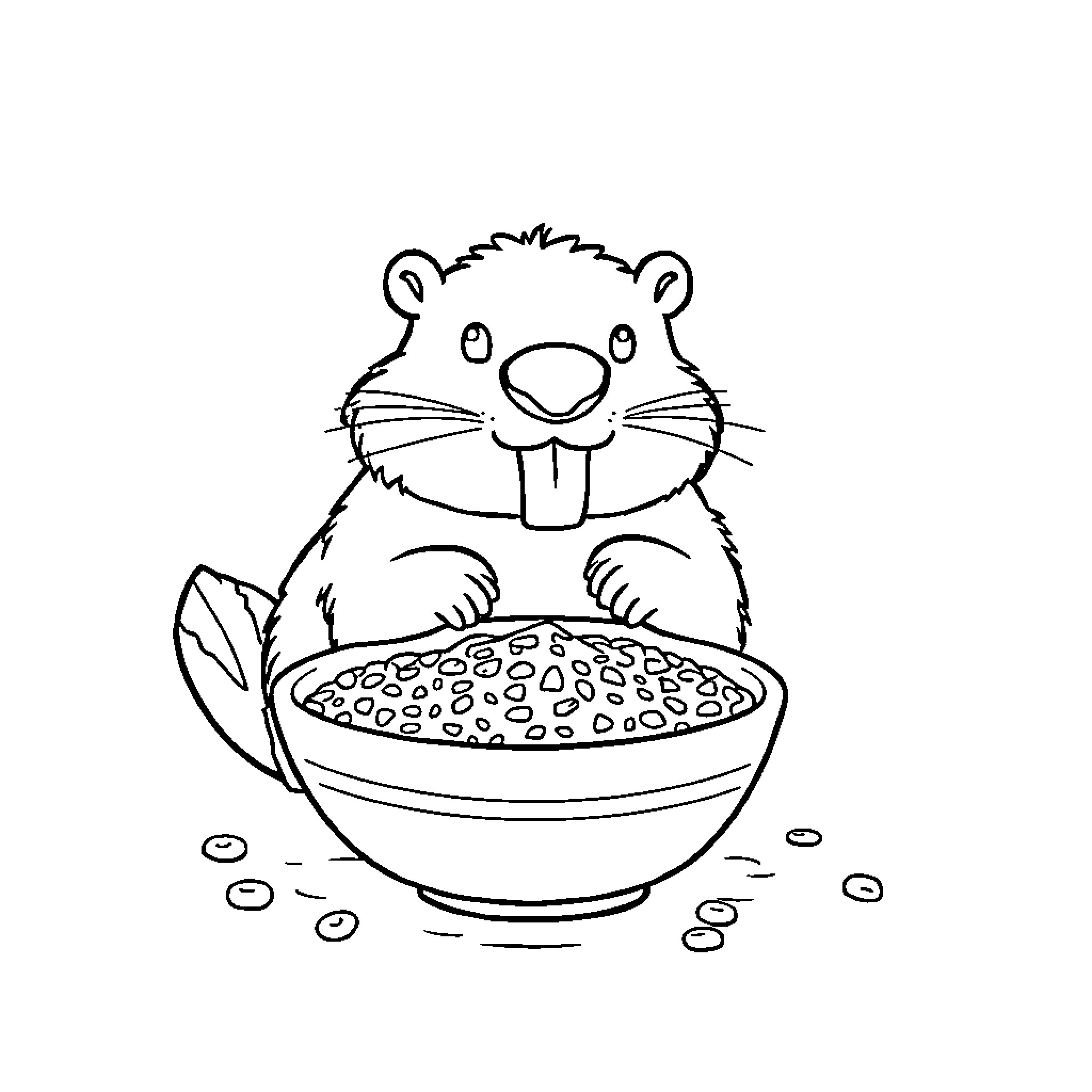 Beaver enjoying a tasty meal Coloring Page (free black-and-white line drawing printable PDF for all, from beginners to advanced learners, including children, teens, adults, and seniors)
