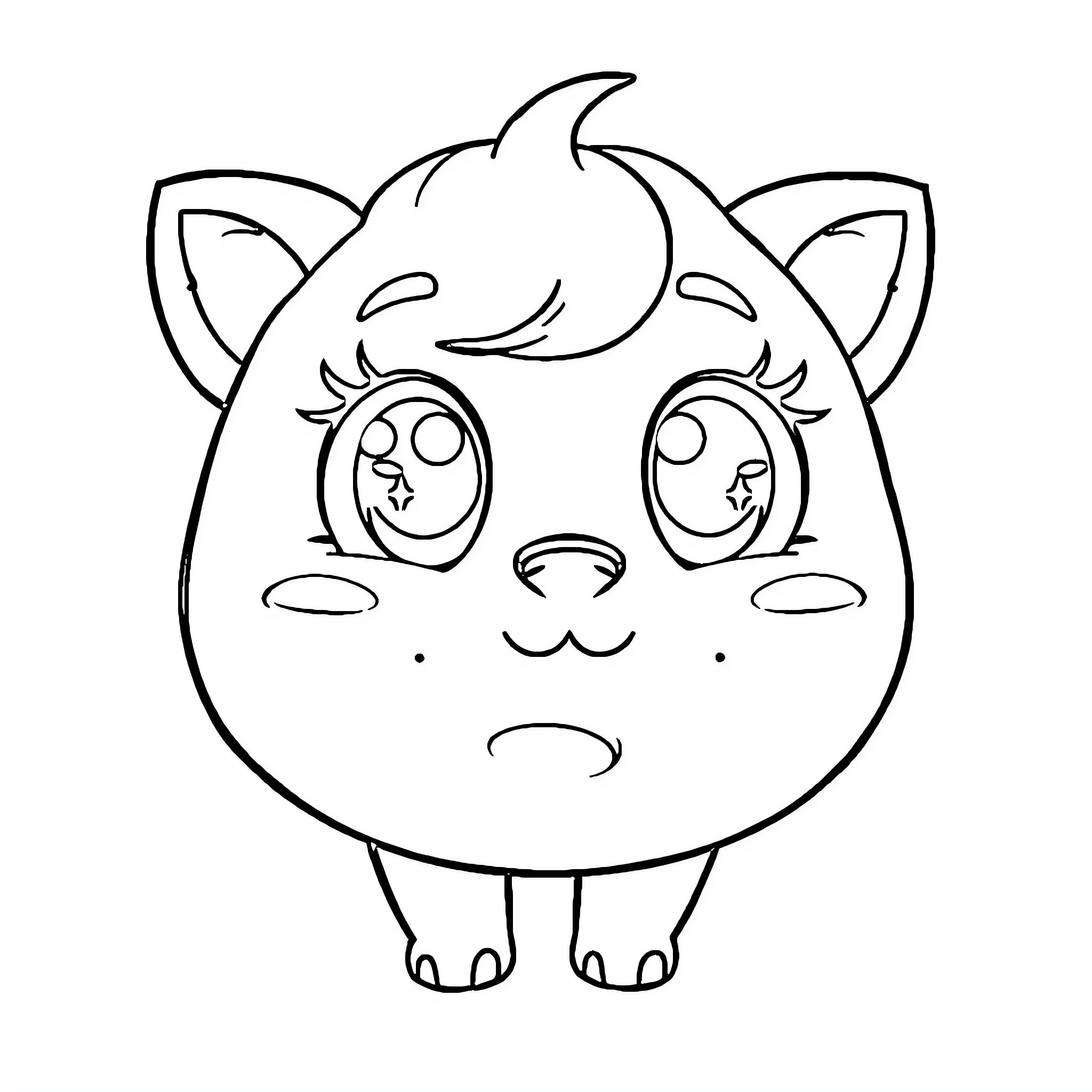 Kawaii Character with Expressive Features Coloring Page (free black-and-white line drawing printable PDF for all, from beginners to advanced learners, including children, teens, adults, and seniors)