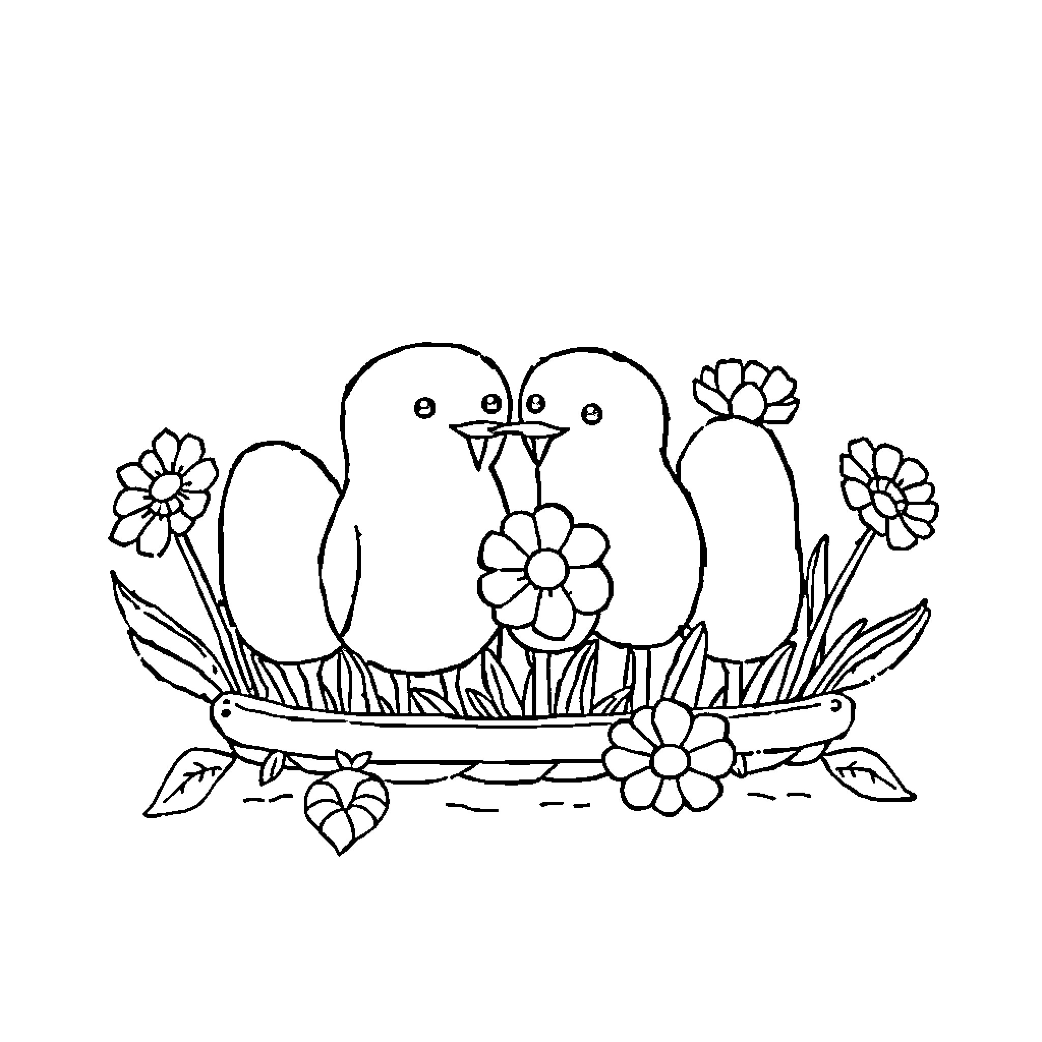 Car adorned with floral elements and birds Coloring Page (free black-and-white line drawing printable PDF for all, from beginners to advanced learners, including children, teens, adults, and seniors)