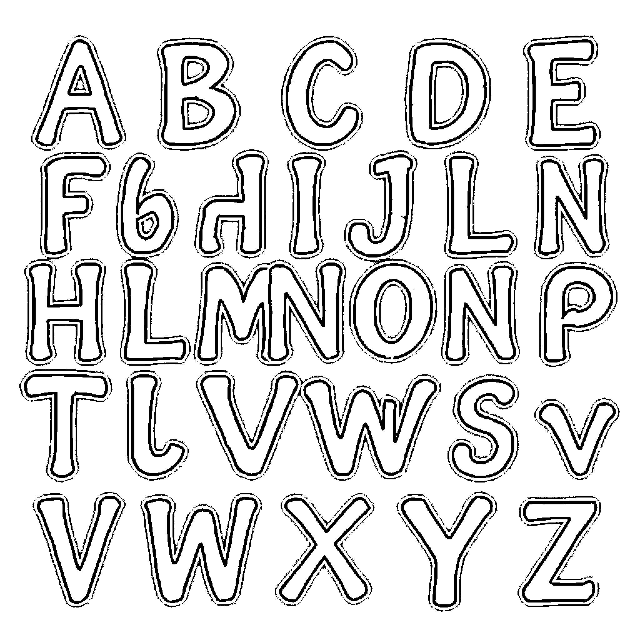 Alphabet letters in playful outline style Coloring Page (free black-and-white line drawing printable PDF for all, from beginners to advanced learners, including children, teens, adults, and seniors)