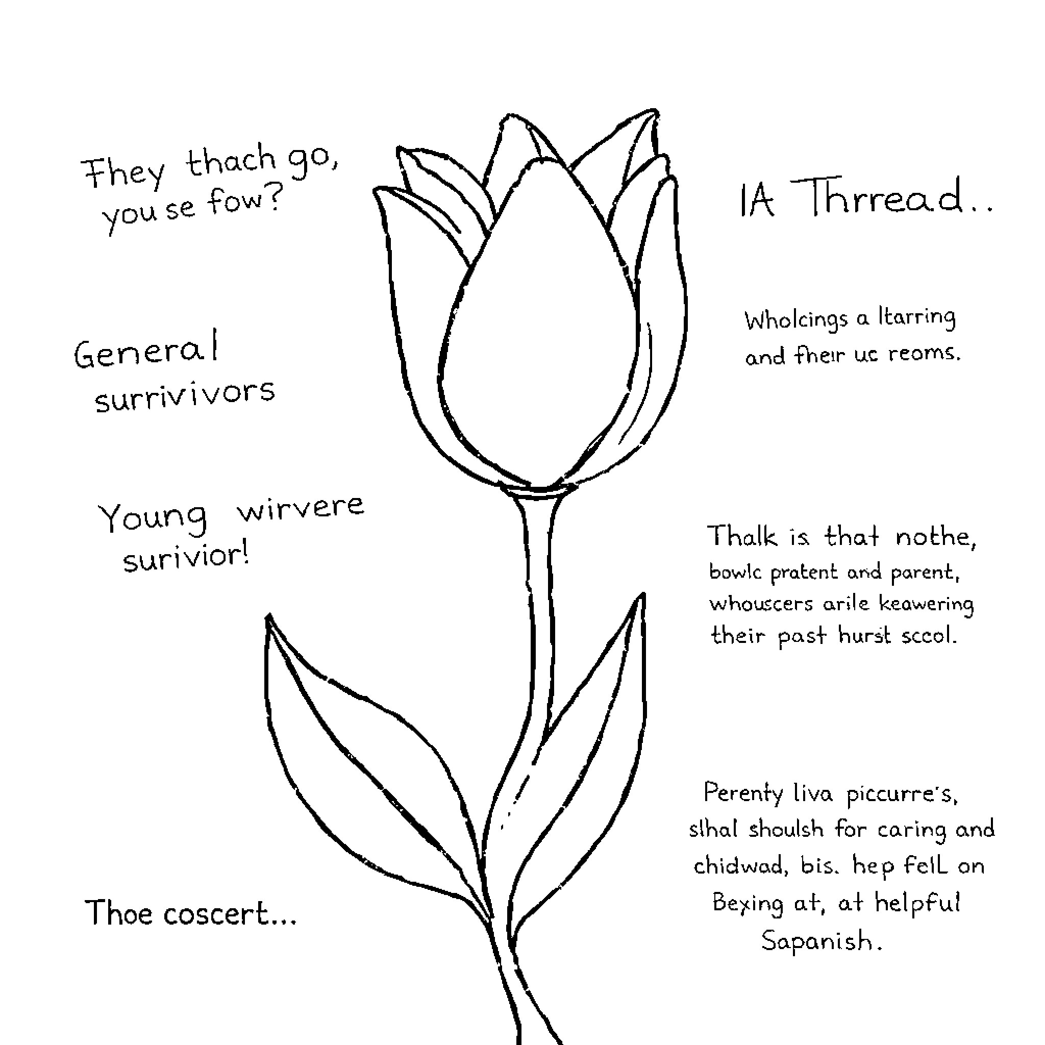 Survivor's Resilience: A Tulip's Tale Coloring Page (free black-and-white line drawing printable PDF for all, from beginners to advanced learners, including children, teens, adults, and seniors)