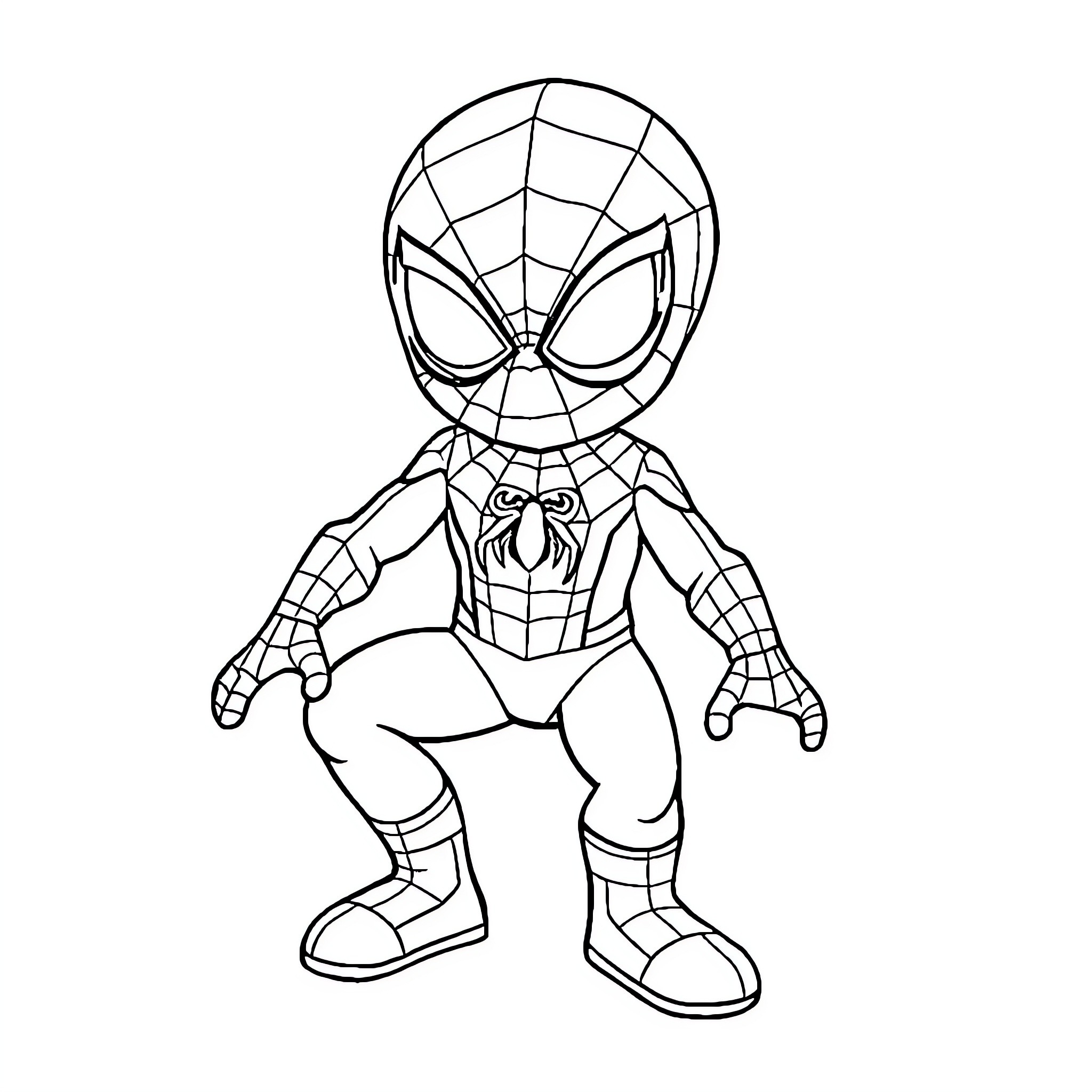 Spider-Man in a heroic pose Coloring Page (free black-and-white line drawing printable PDF for all, from beginners to advanced learners, including children, teens, adults, and seniors)