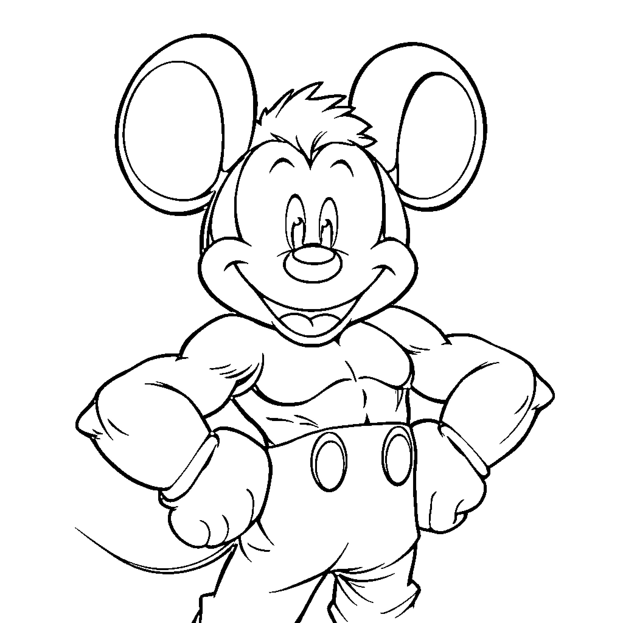 Mickey Mouse with a cheerful expression Coloring Page (free black-and-white line drawing printable PDF for all, from beginners to advanced learners, including children, teens, adults, and seniors)