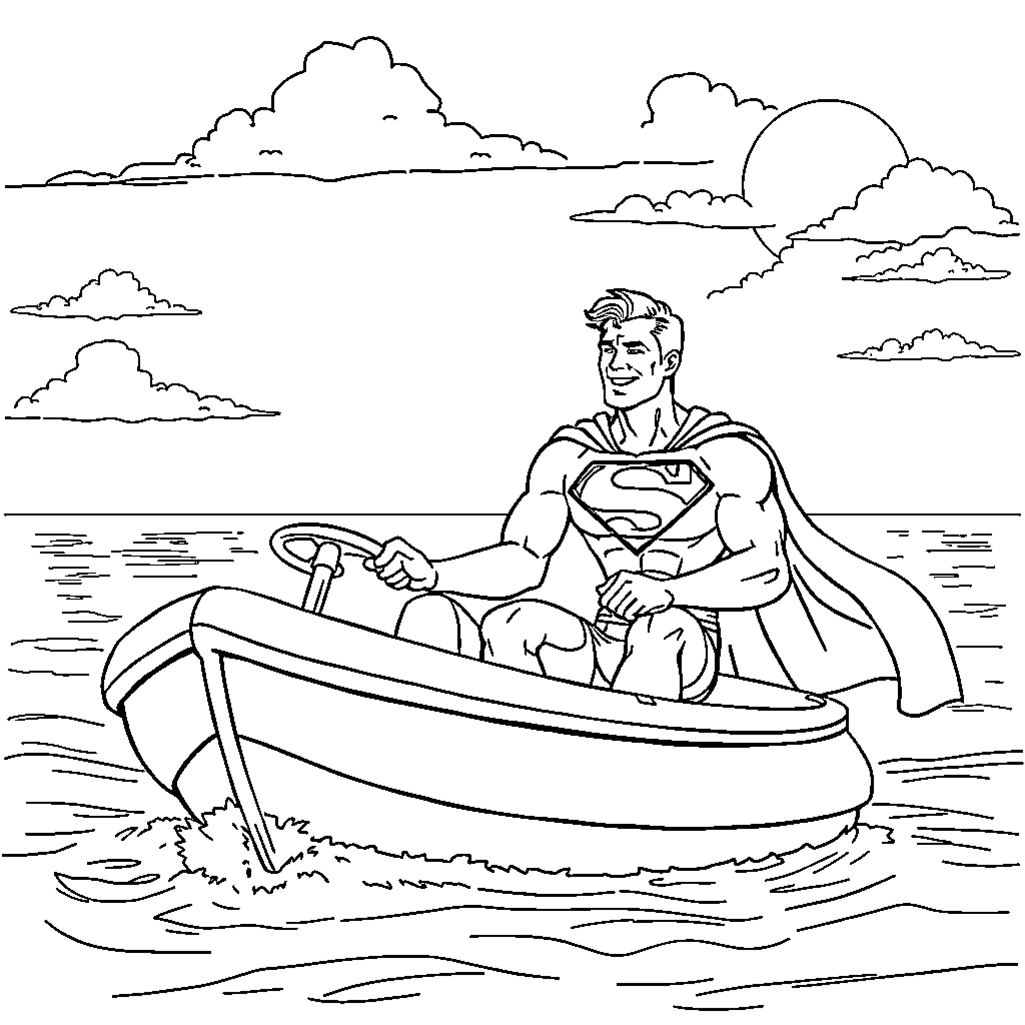 Dexter Morgan enjoying a boat ride on the water Coloring Page (free black-and-white line drawing printable PDF for all, from beginners to advanced learners, including children, teens, adults, and seniors)