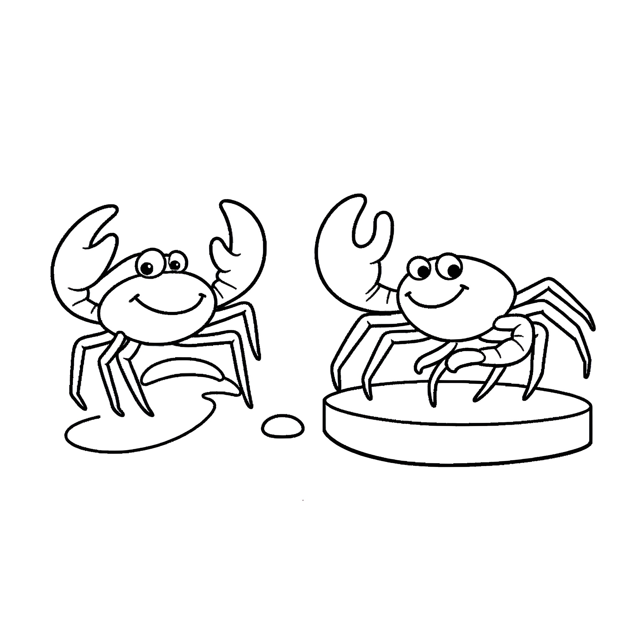 Crab friends enjoying a playful moment Coloring Page (free black-and-white line drawing printable PDF for all, from beginners to advanced learners, including children, teens, adults, and seniors)