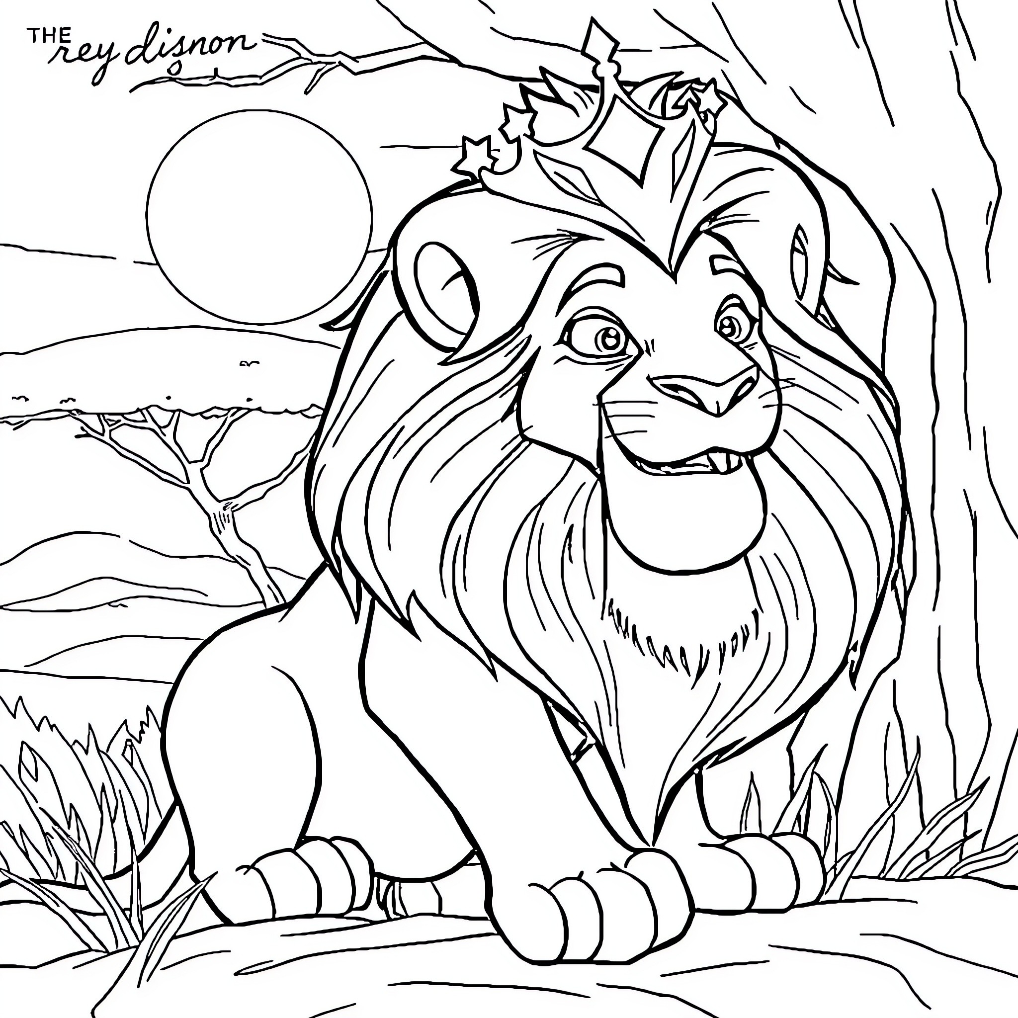 Lion resting in the wilderness Coloring Page (free black-and-white line drawing printable PDF for all, from beginners to advanced learners, including children, teens, adults, and seniors)