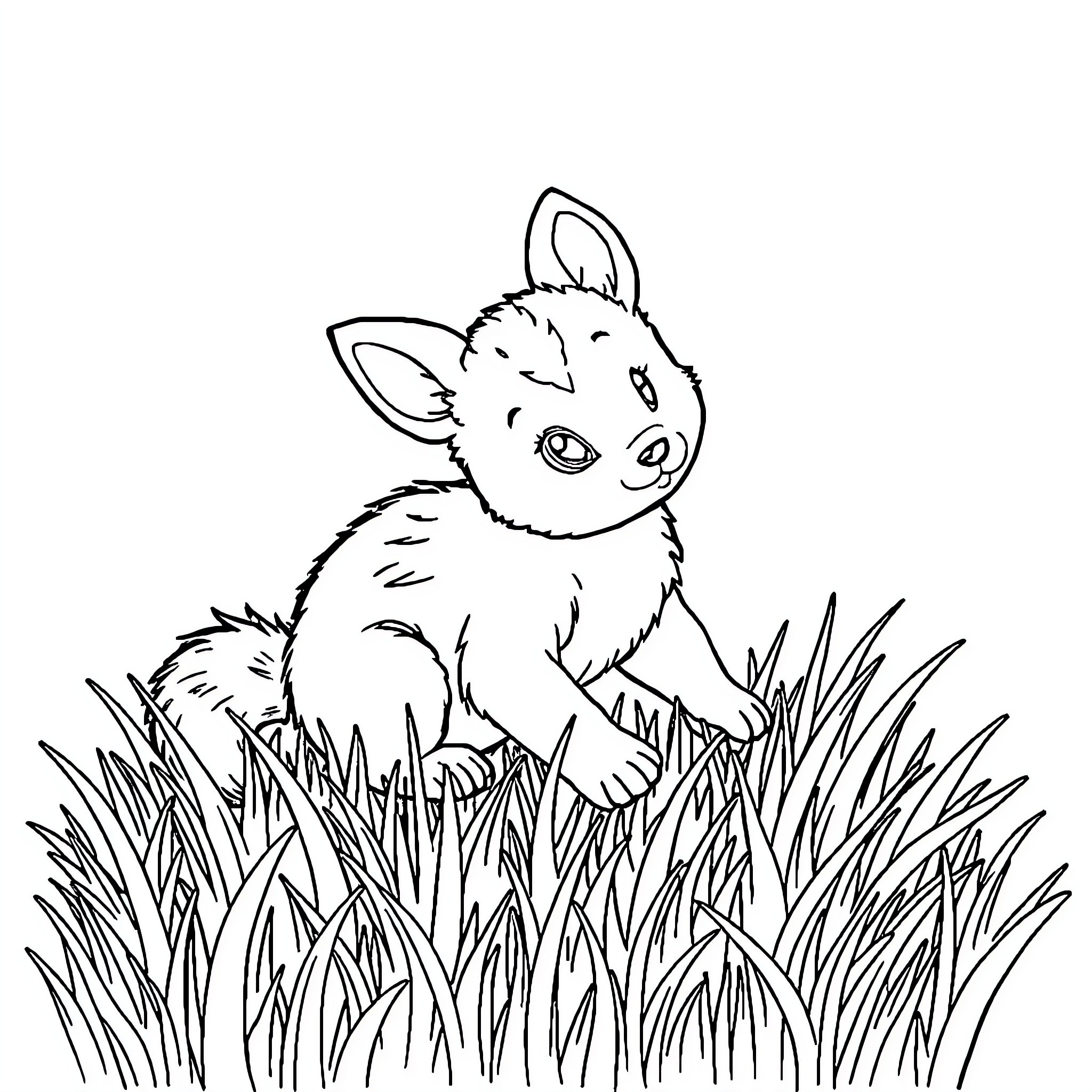 Animal playing in tall grass Coloring Page (free black-and-white line drawing printable PDF for all, from beginners to advanced learners, including children, teens, adults, and seniors)