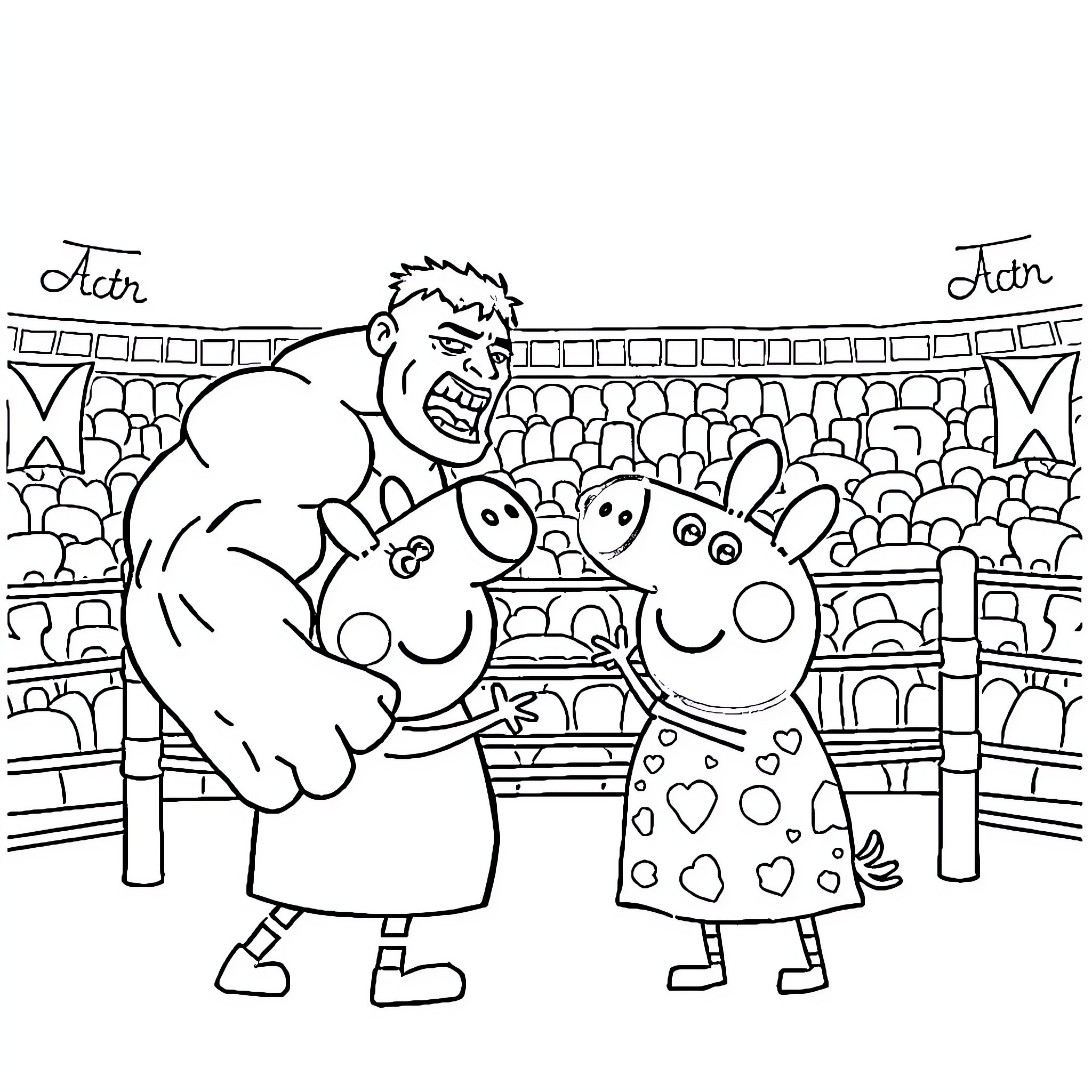 Hulk Attends a Lively Sports Event Coloring Page (free black-and-white line drawing printable PDF for all, from beginners to advanced learners, including children, teens, adults, and seniors)