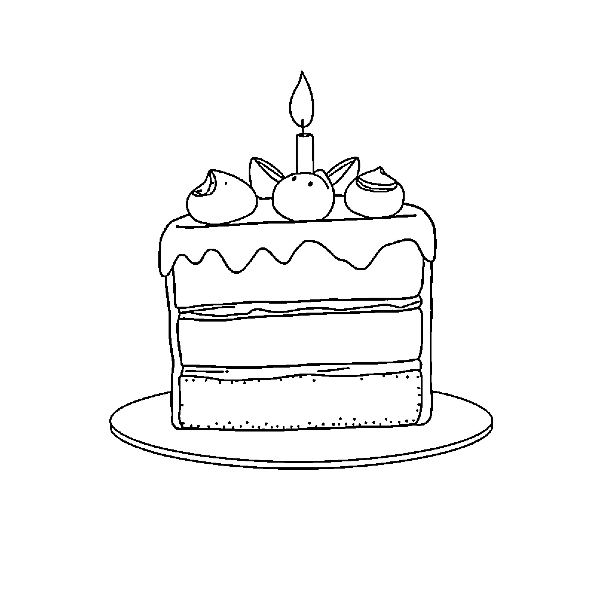Cake with Decorative Touches Coloring Page (free black-and-white line drawing printable PDF for all, from beginners to advanced learners, including children, teens, adults, and seniors)