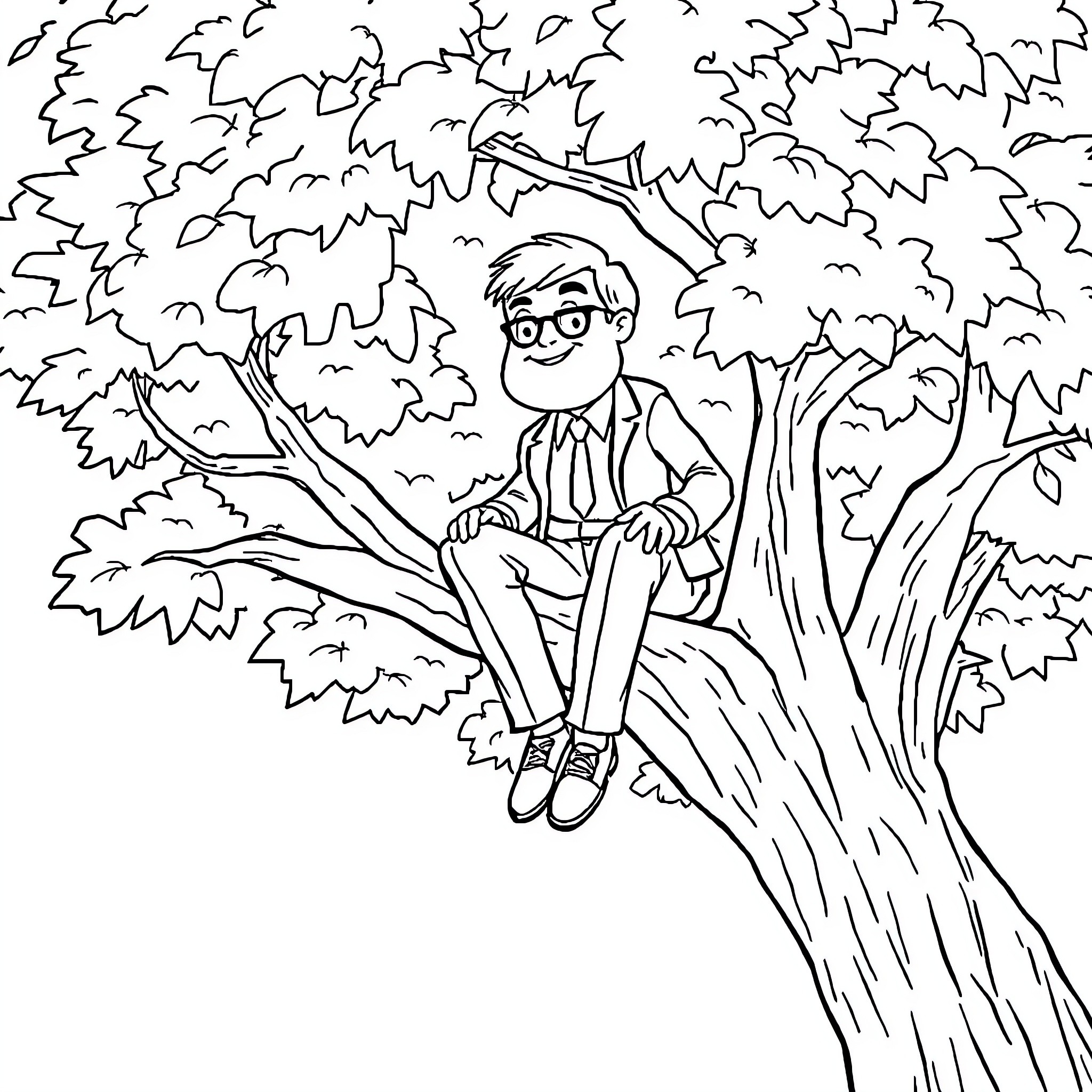 Superintendent observing nature in the forest Coloring Page (free black-and-white line drawing printable PDF for all, from beginners to advanced learners, including children, teens, adults, and seniors)