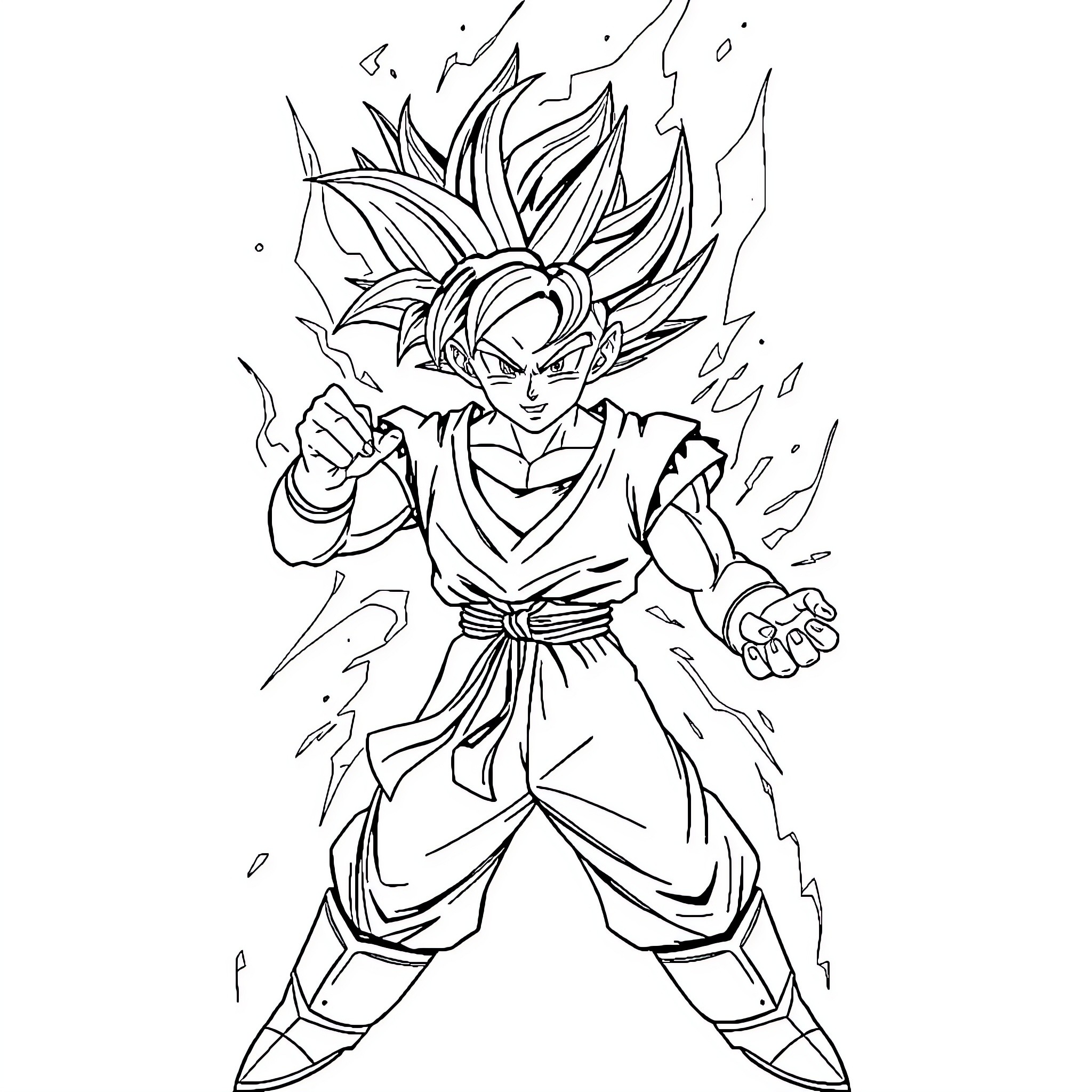Gohan's Powerful Transformation Coloring Page (free black-and-white line drawing printable PDF for all, from beginners to advanced learners, including children, teens, adults, and seniors)