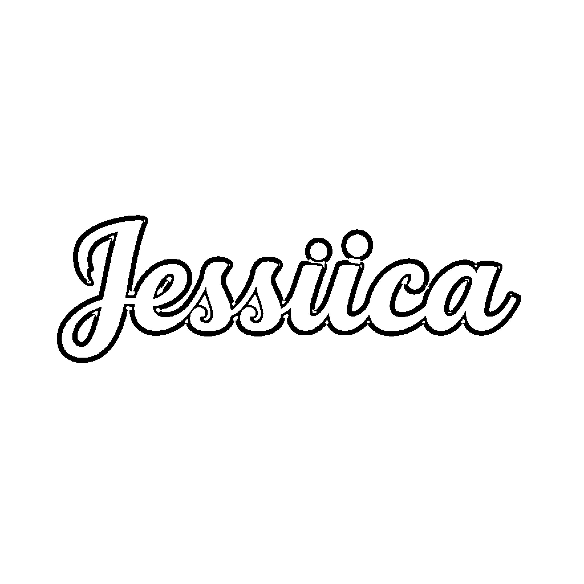 Jessica's name in decorative lettering Coloring Page (free black-and-white line drawing printable PDF for all, from beginners to advanced learners, including children, teens, adults, and seniors)