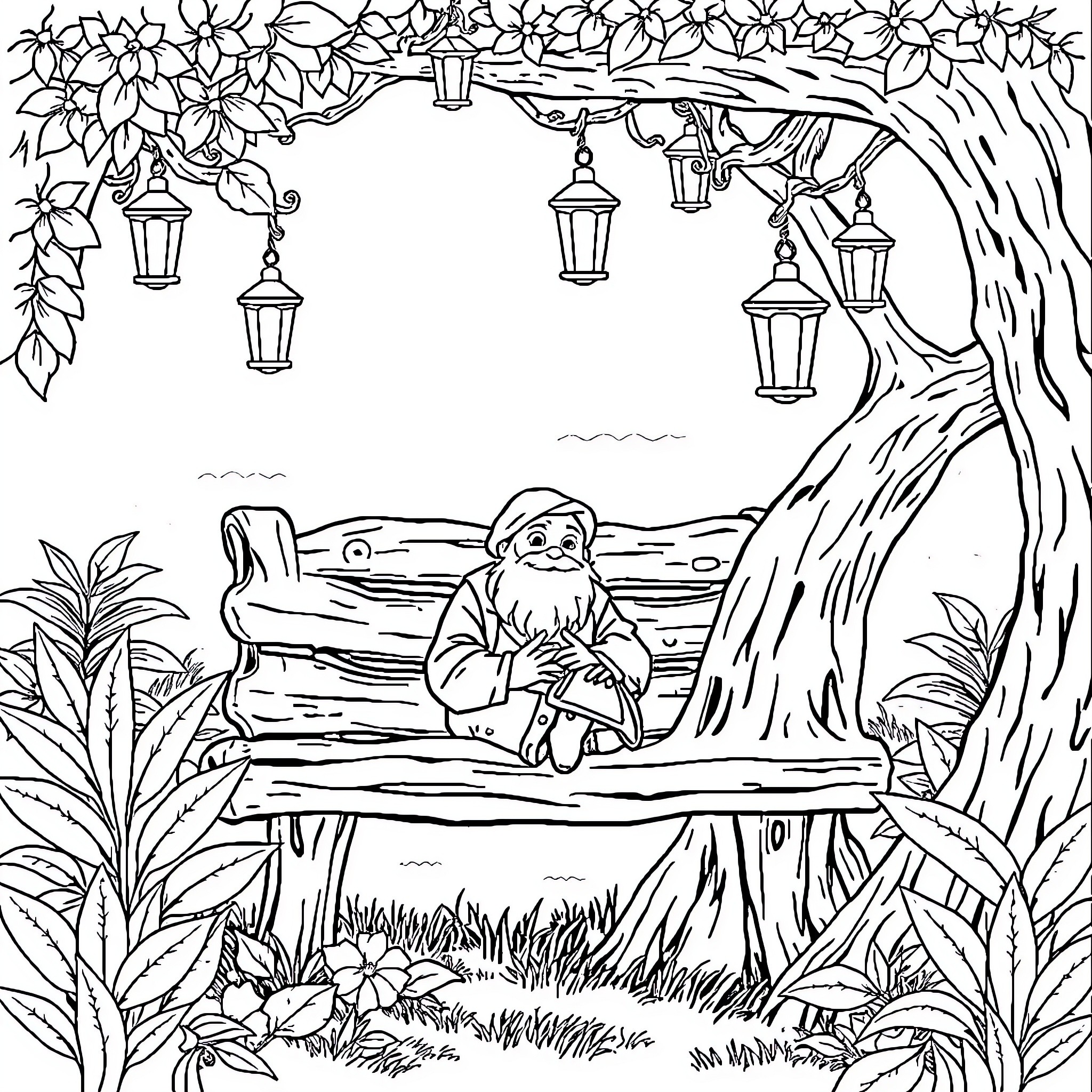 Pemuda enjoying nature's tranquility in forest paradise Coloring Page (free black-and-white line drawing printable PDF for all, from beginners to advanced learners, including children, teens, adults, and seniors)