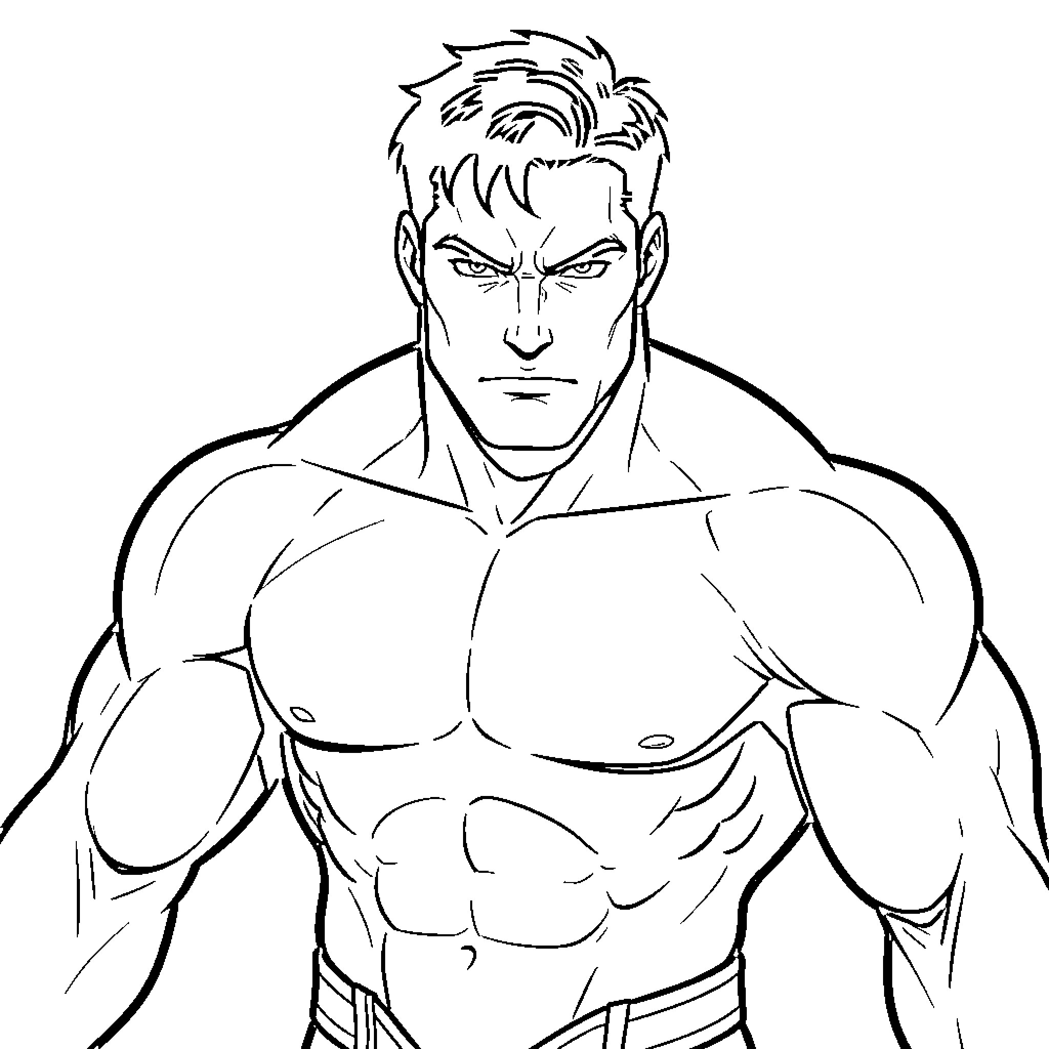 Mark Grayson standing with a serious and intense expression Coloring Page (free black-and-white line drawing printable PDF for all, from beginners to advanced learners, including children, teens, adults, and seniors)