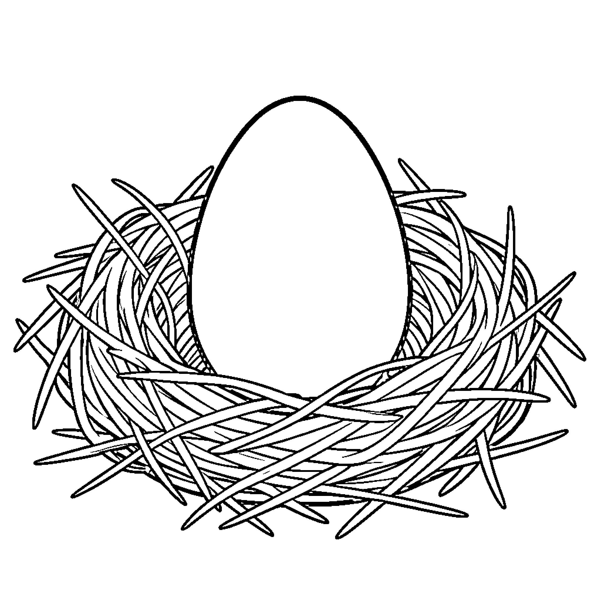 Egg in a messy nest Coloring Page (free black-and-white line drawing printable PDF for all, from beginners to advanced learners, including children, teens, adults, and seniors)