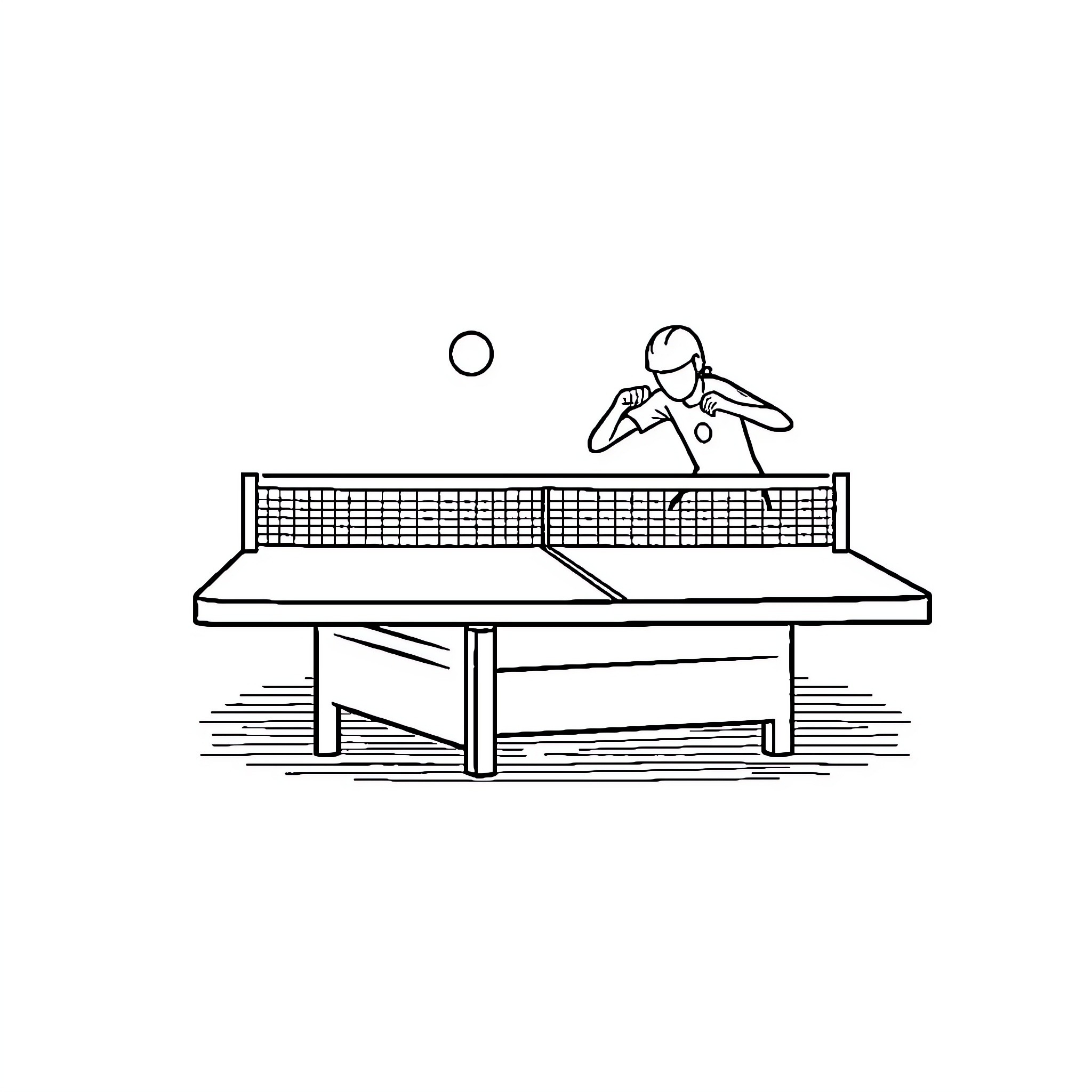 Table Tennis Logo: Player Serving Ping Pong Ball Coloring Page (free black-and-white line drawing printable PDF for all, from beginners to advanced learners, including children, teens, adults, and seniors)