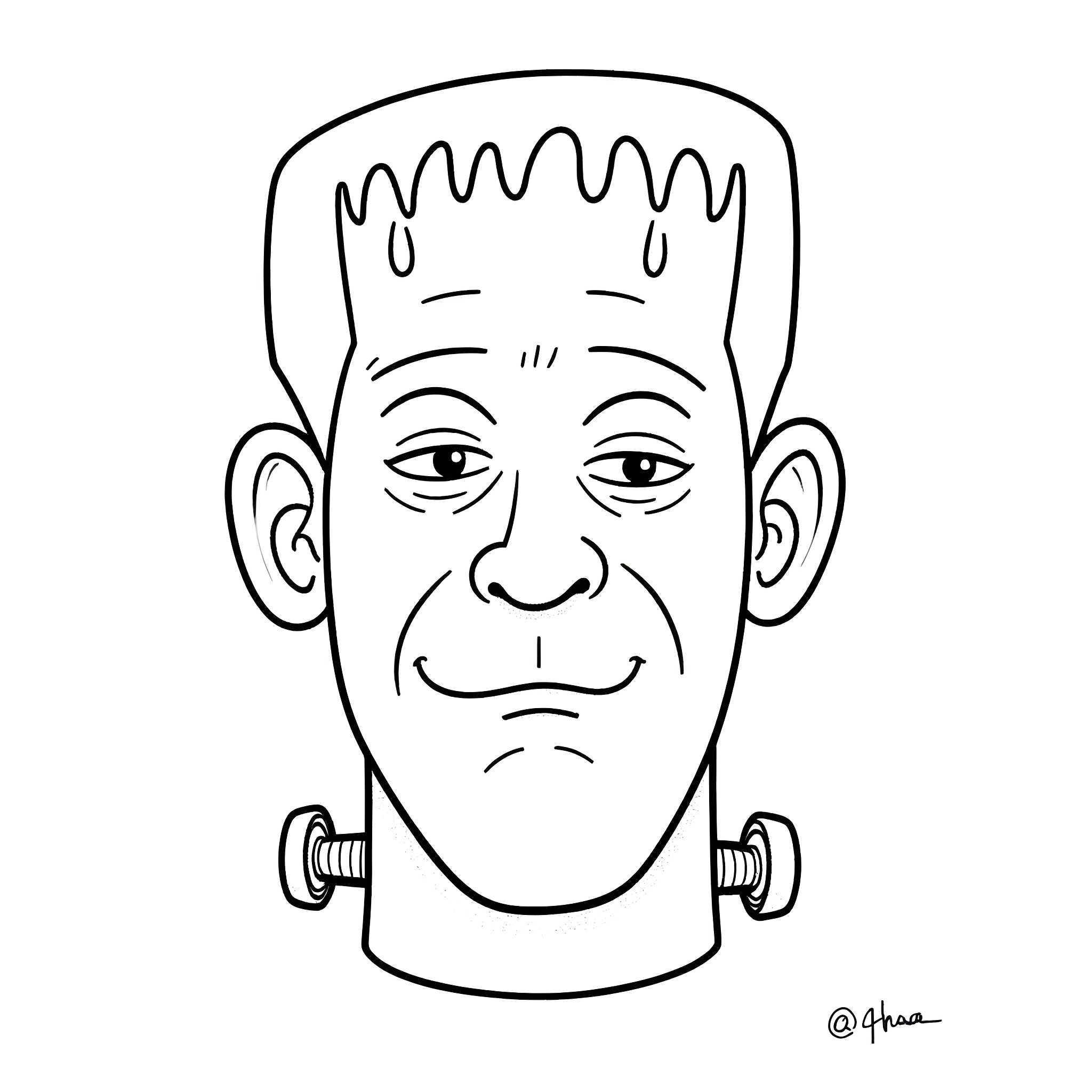 Frankenstein's Curious Expression Coloring Page (free black-and-white line drawing printable PDF for all, from beginners to advanced learners, including children, teens, adults, and seniors)