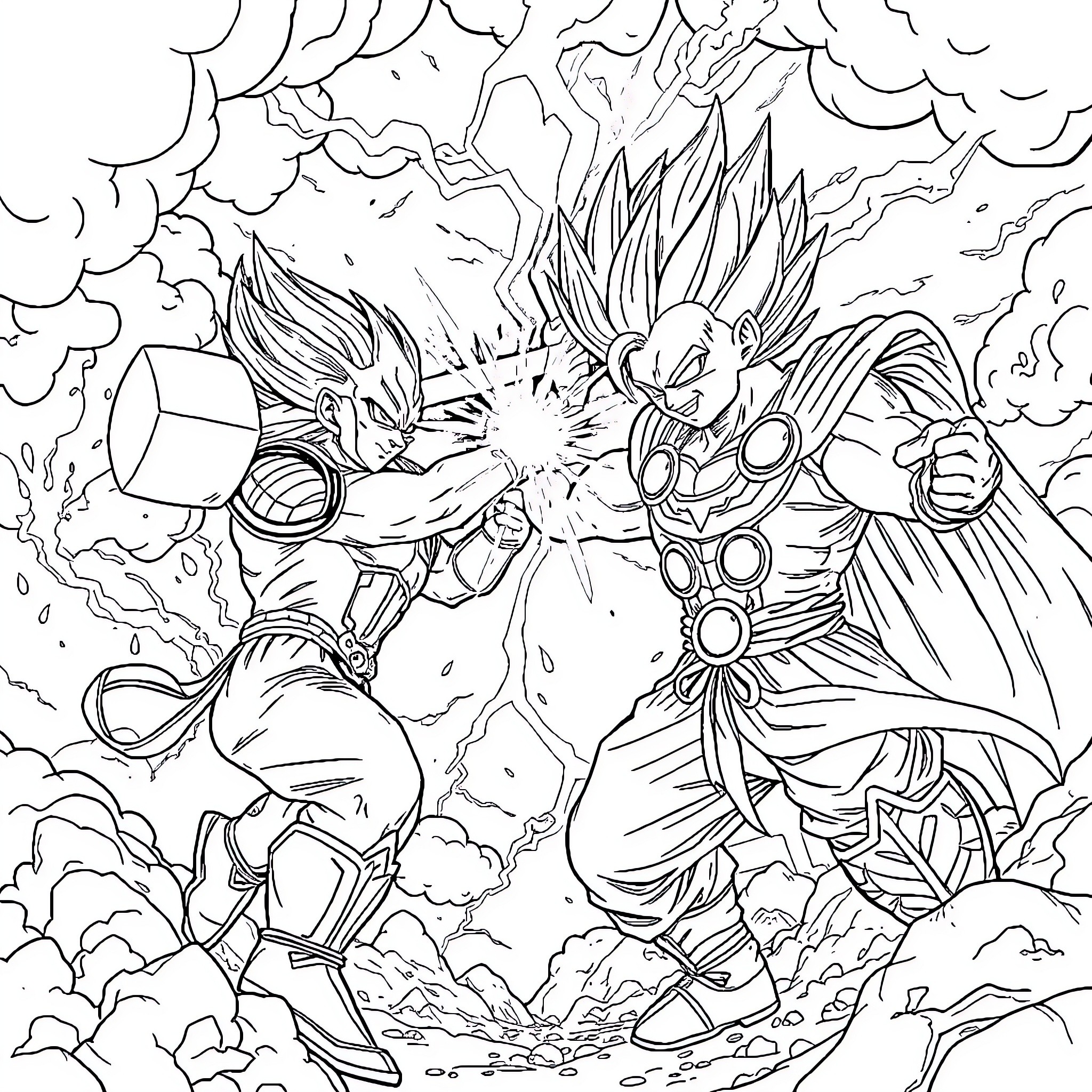 Vegeta unleashing powerful energy attack Coloring Page (free black-and-white line drawing printable PDF for all, from beginners to advanced learners, including children, teens, adults, and seniors)