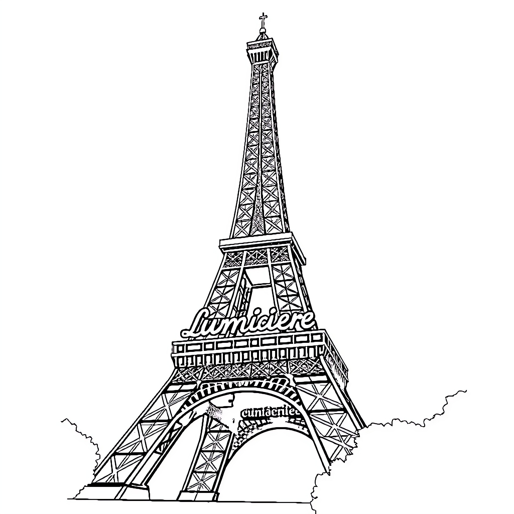 Eiffel Tower in detailed illustration Coloring Page (free black-and-white line drawing printable PDF for all, from beginners to advanced learners, including children, teens, adults, and seniors)