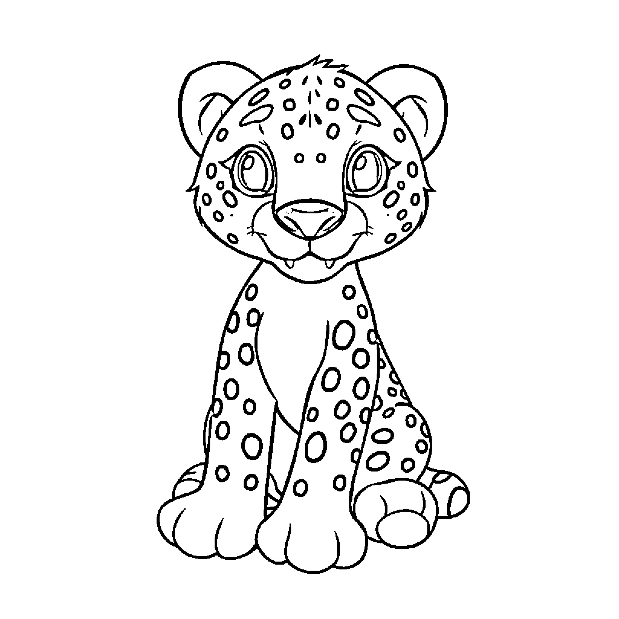 Cheetah cub in playful pose Coloring Page (free black-and-white line drawing printable PDF for all, from beginners to advanced learners, including children, teens, adults, and seniors)