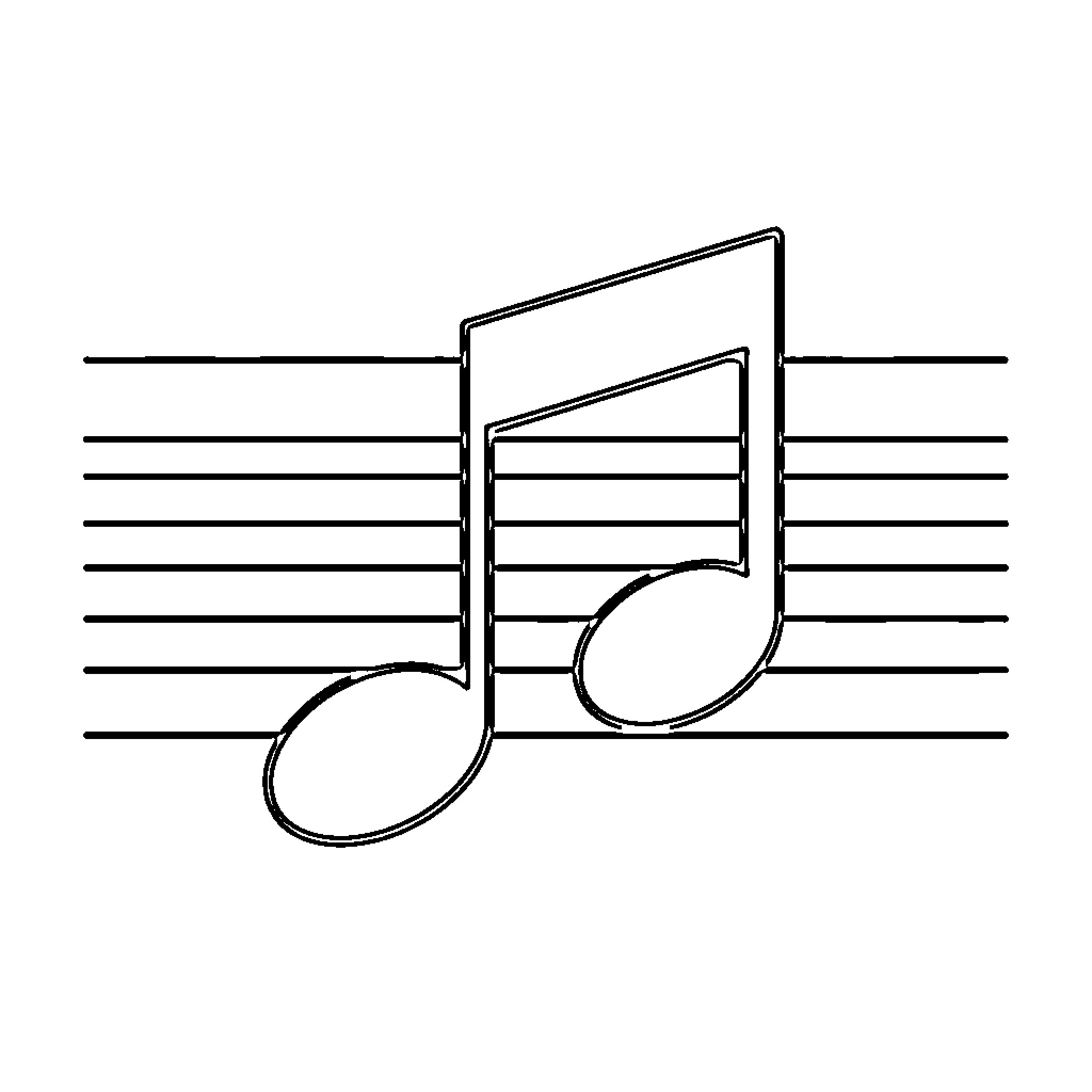 Półnuta resting on a musical staff Coloring Page (free black-and-white line drawing printable PDF for all, from beginners to advanced learners, including children, teens, adults, and seniors)