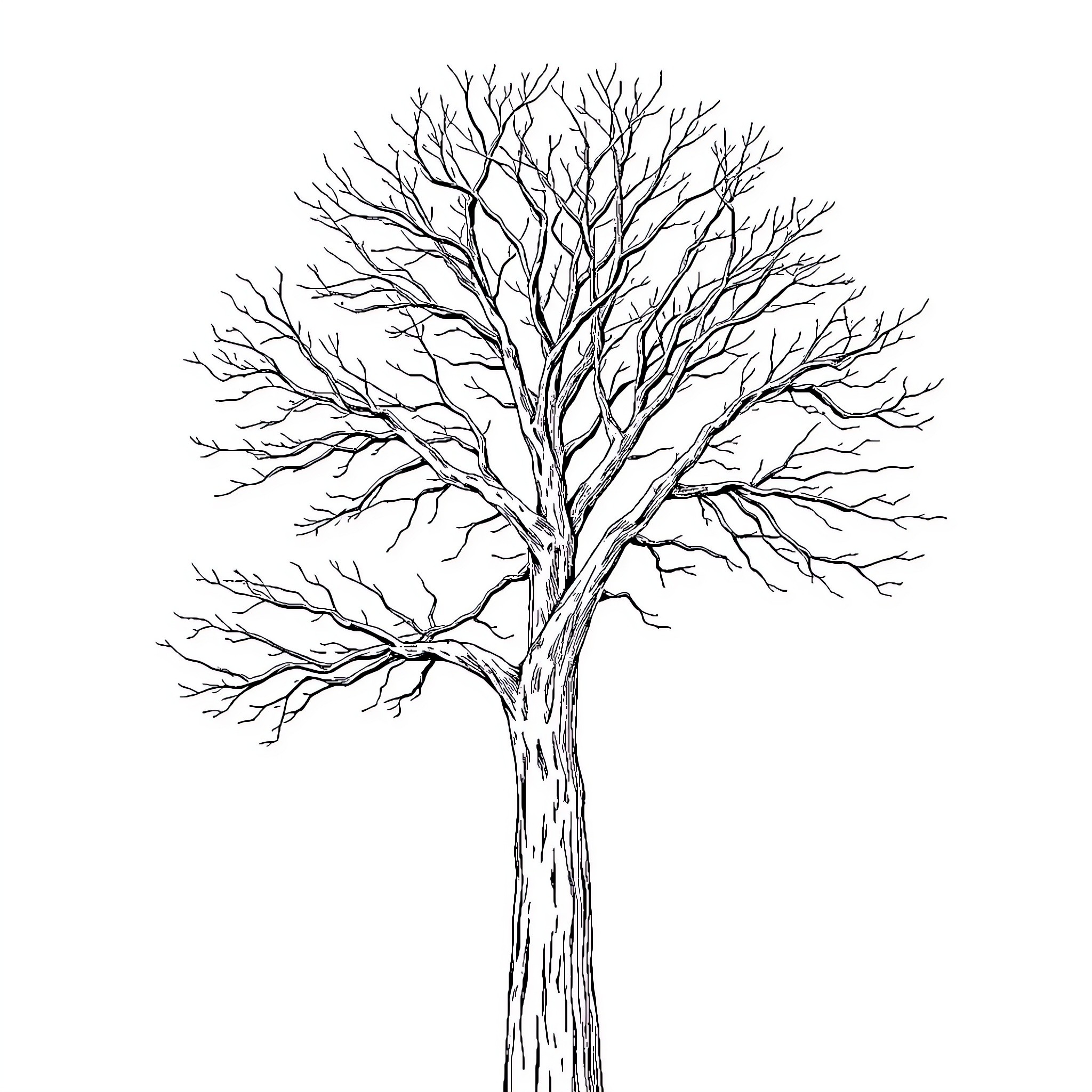 Tree Branches Reaching Skyward Coloring Page (free black-and-white line drawing printable PDF for all, from beginners to advanced learners, including children, teens, adults, and seniors)