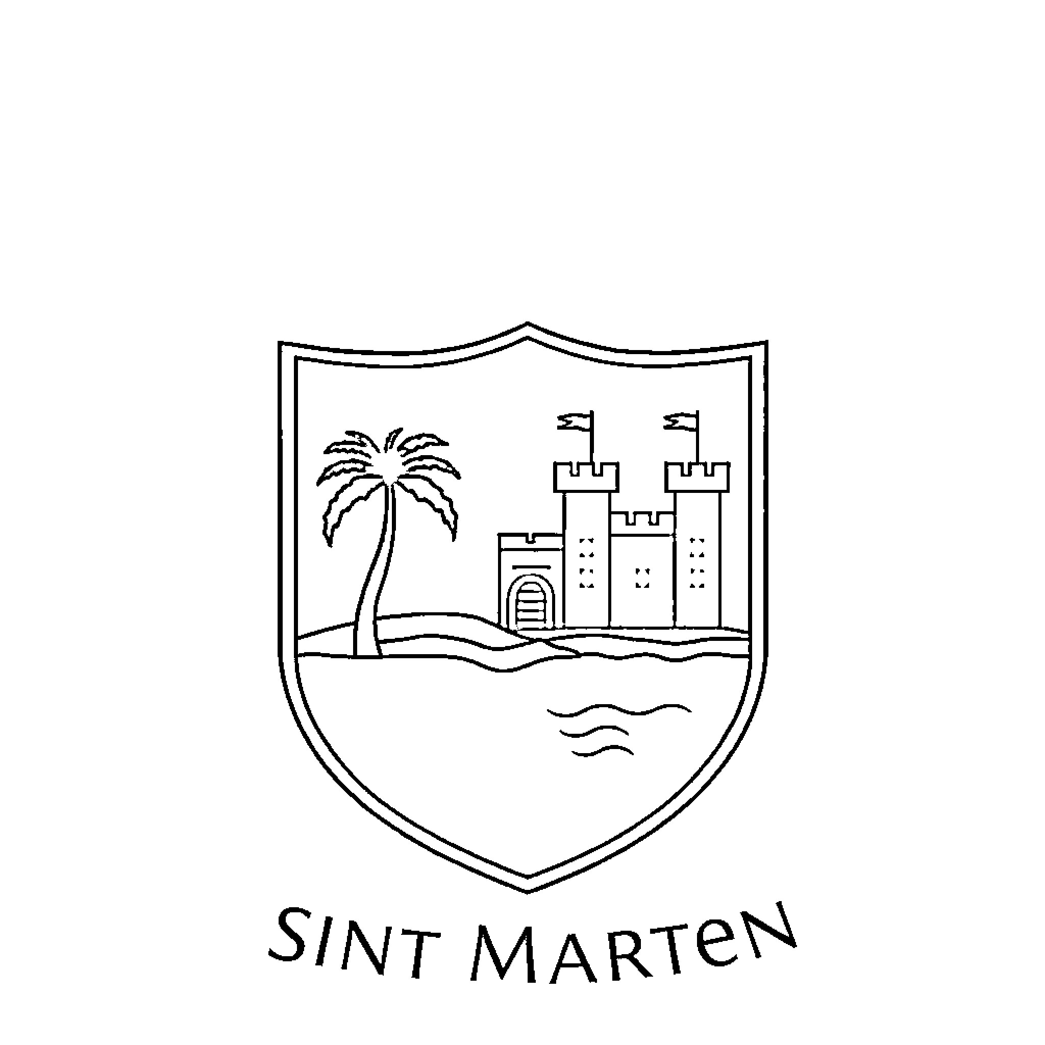 Coat of Arms depicting a tropical island landscape Coloring Page (free black-and-white line drawing printable PDF for all, from beginners to advanced learners, including children, teens, adults, and seniors)