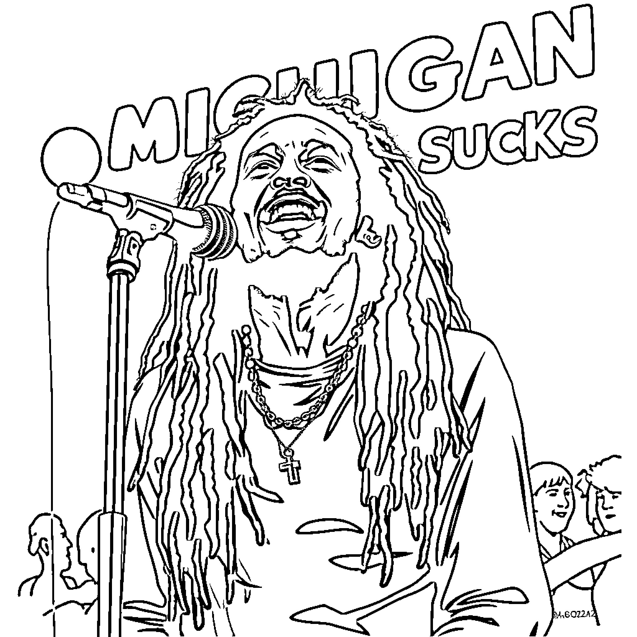 Bob Marley performing on stage with bold expression Coloring Page (free black-and-white line drawing printable PDF for all, from beginners to advanced learners, including children, teens, adults, and seniors)