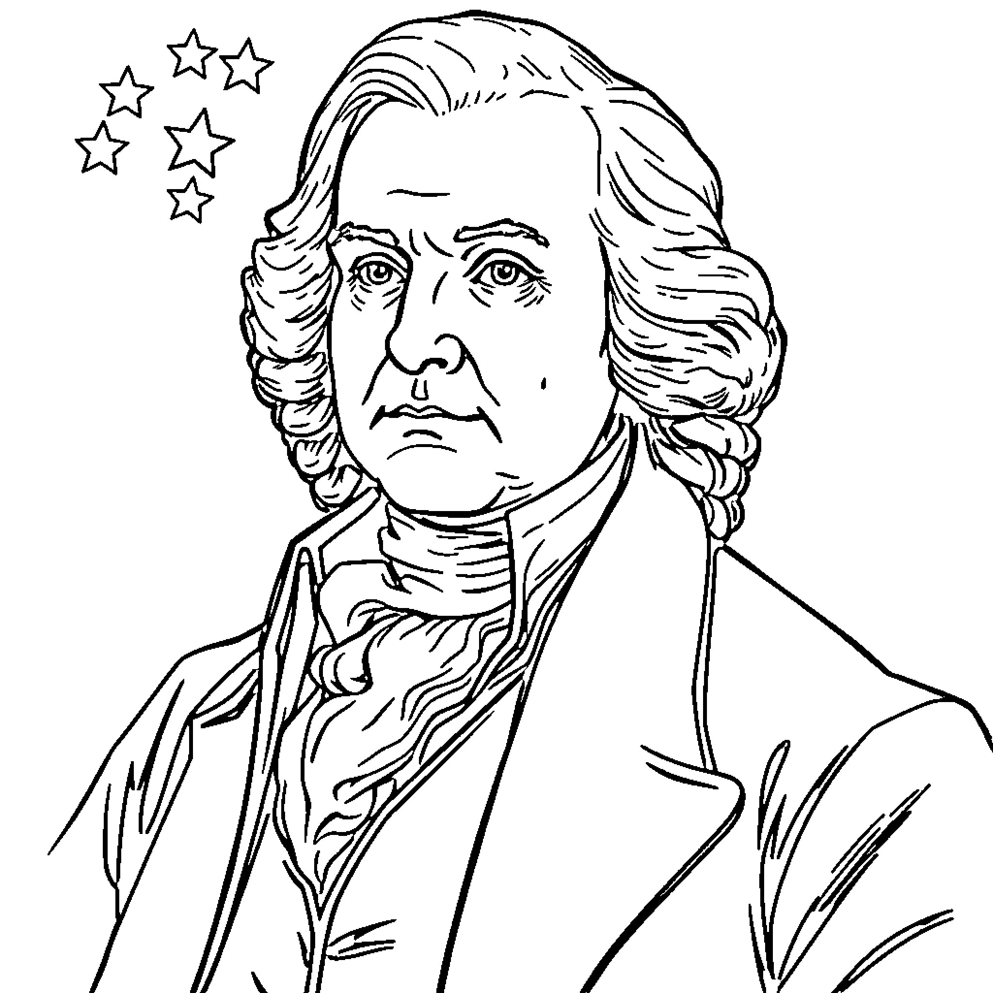 President in a Serious Expression with Stars Coloring Page (free black-and-white line drawing printable PDF for all, from beginners to advanced learners, including children, teens, adults, and seniors)