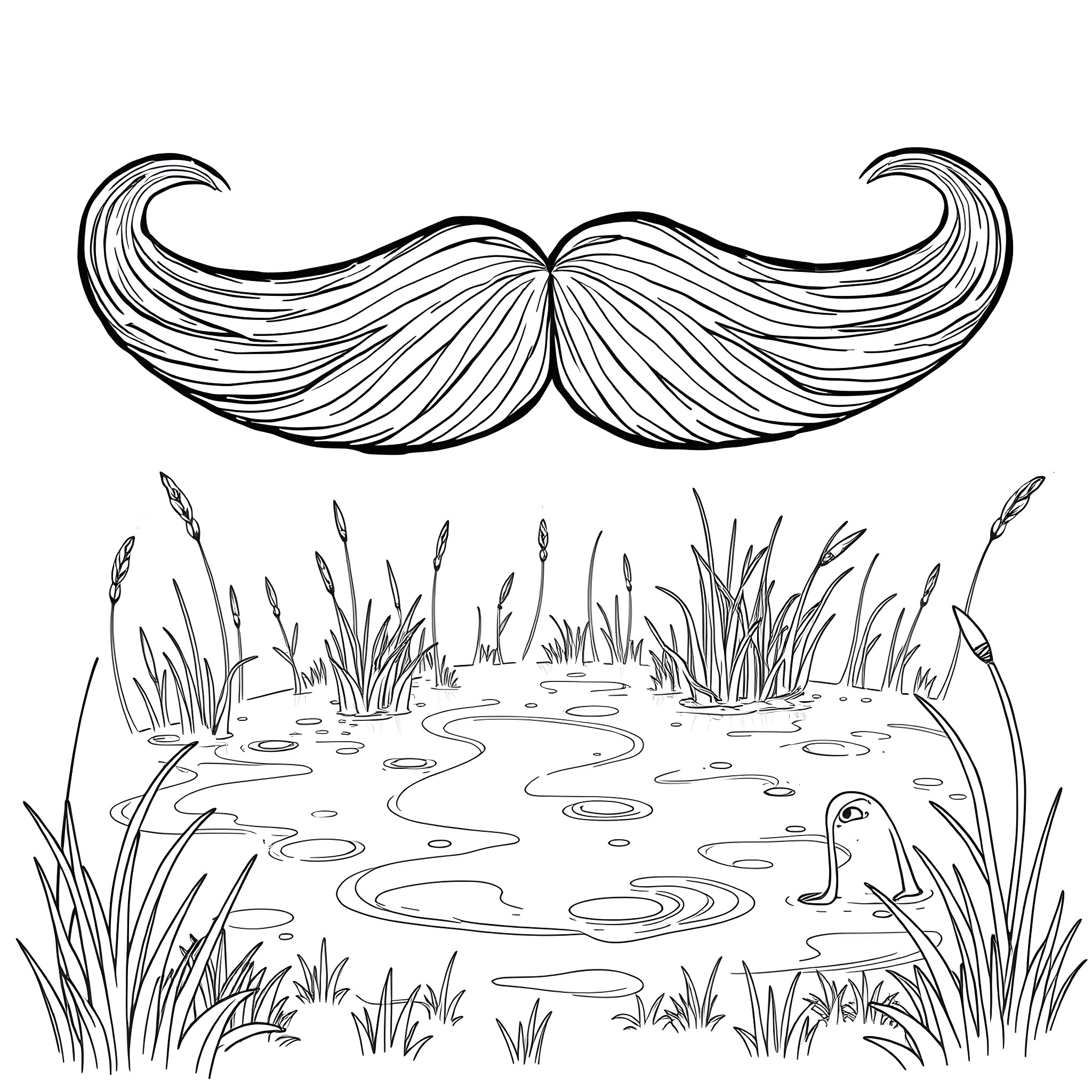 Bog dweller's tranquil escape Coloring Page (free black-and-white line drawing printable PDF for all, from beginners to advanced learners, including children, teens, adults, and seniors)