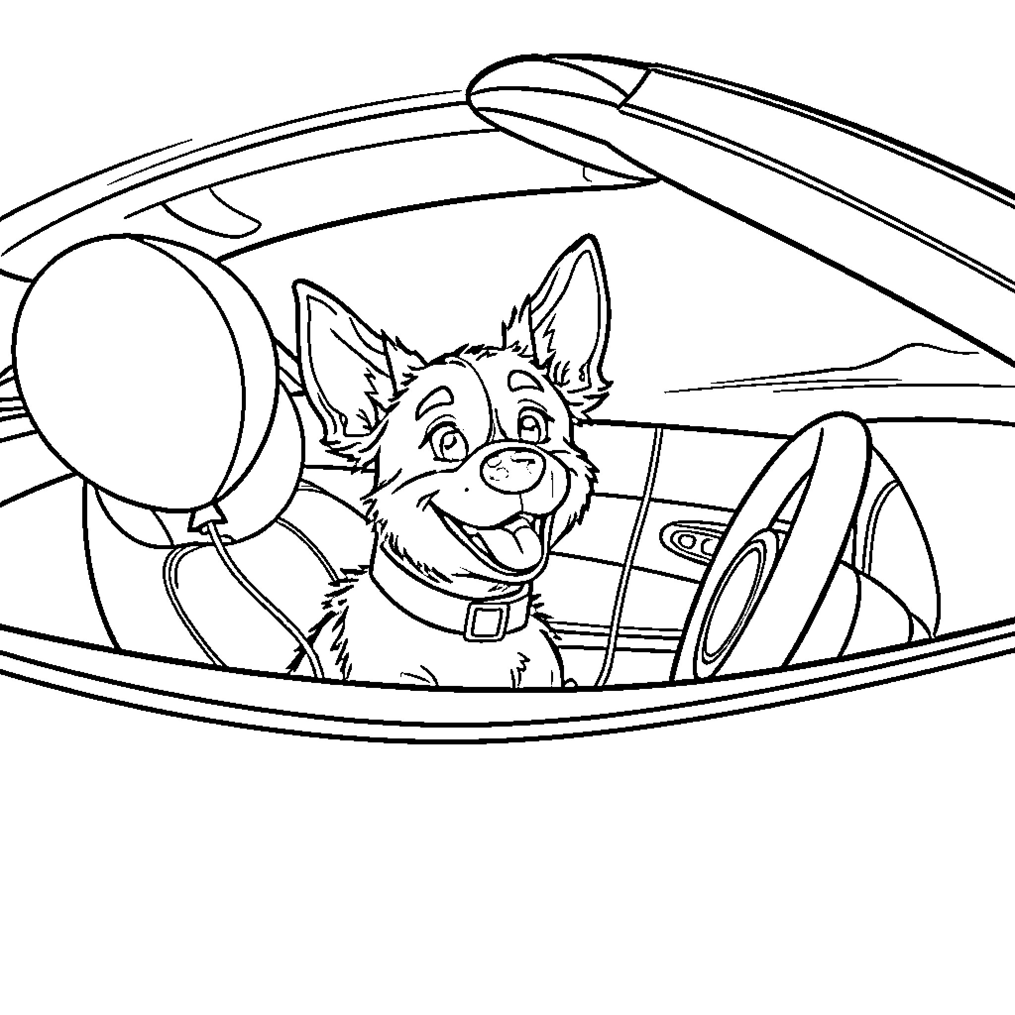 Bluey Drives a Car With a Smile Coloring Page (free black-and-white line drawing printable PDF for all, from beginners to advanced learners, including children, teens, adults, and seniors)