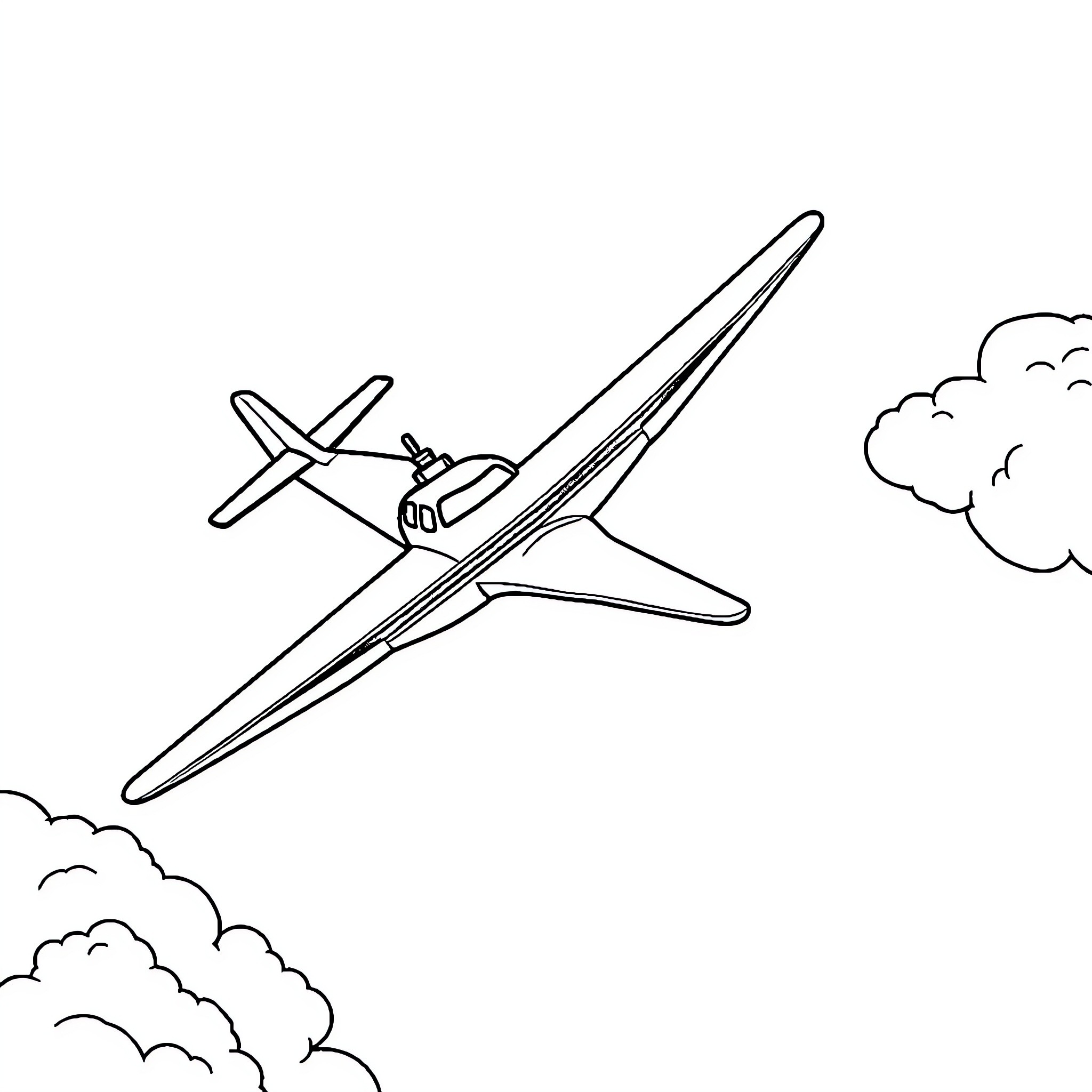 Police Plane Flying Through Cloudy Skies Coloring Page (free black-and-white line drawing printable PDF for all, from beginners to advanced learners, including children, teens, adults, and seniors)