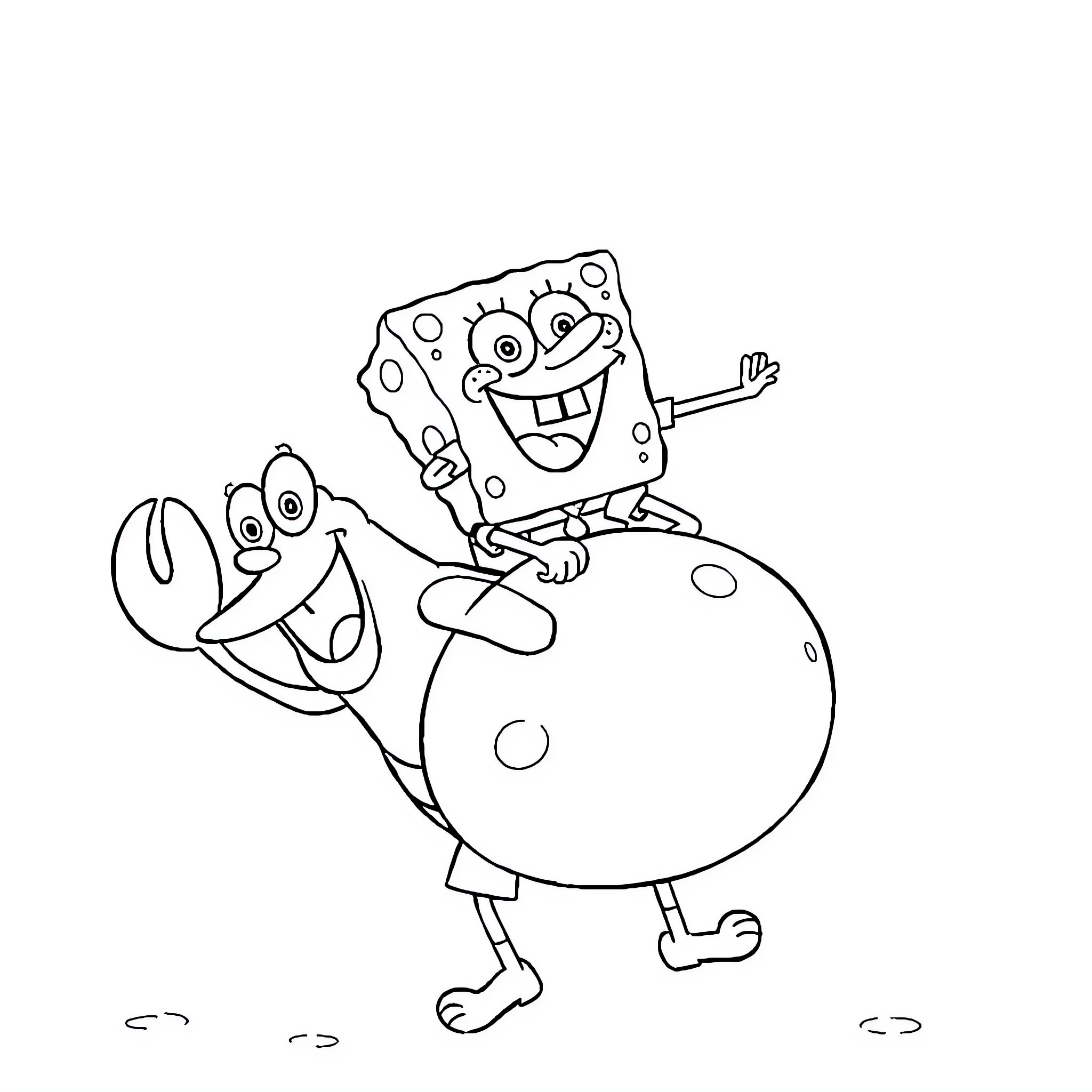 Spongebob and Patrick engaged in playful antics Coloring Page (free black-and-white line drawing printable PDF for all, from beginners to advanced learners, including children, teens, adults, and seniors)