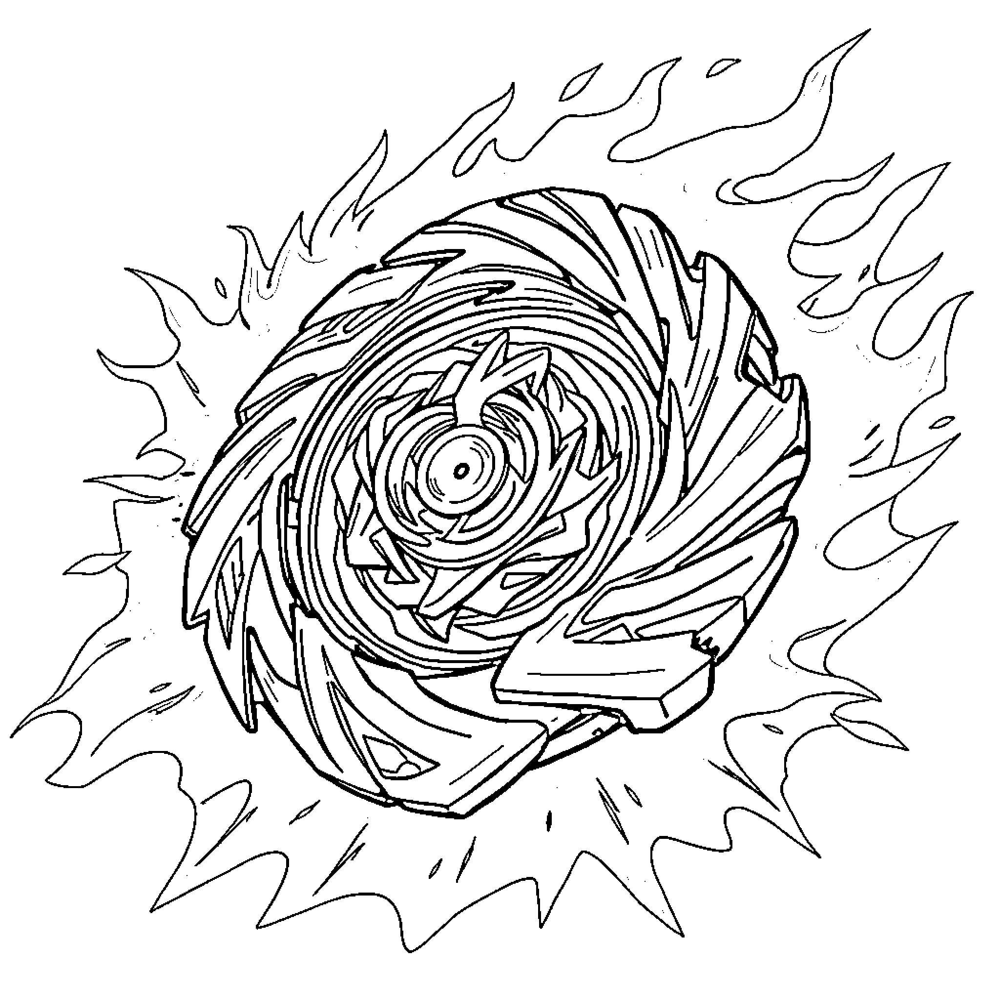 Beyblade: Spiraling Blades in Epic Battle Coloring Page (free black-and-white line drawing printable PDF for all, from beginners to advanced learners, including children, teens, adults, and seniors)