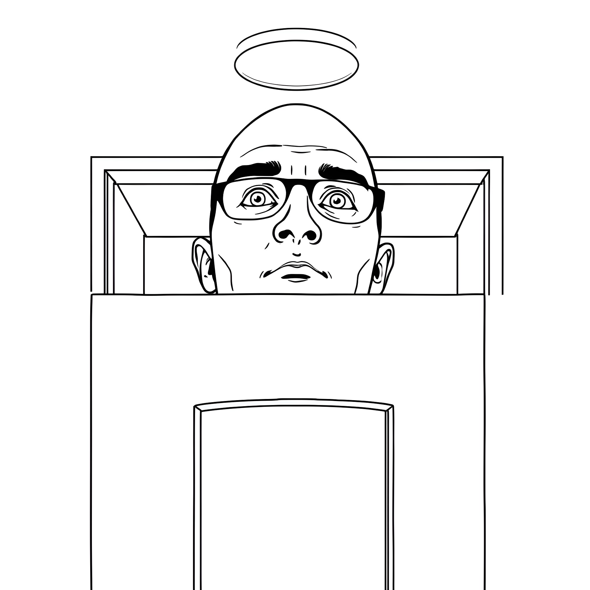Office Worker Trapped in a Surreal Environment Coloring Page (free black-and-white line drawing printable PDF for all, from beginners to advanced learners, including children, teens, adults, and seniors)