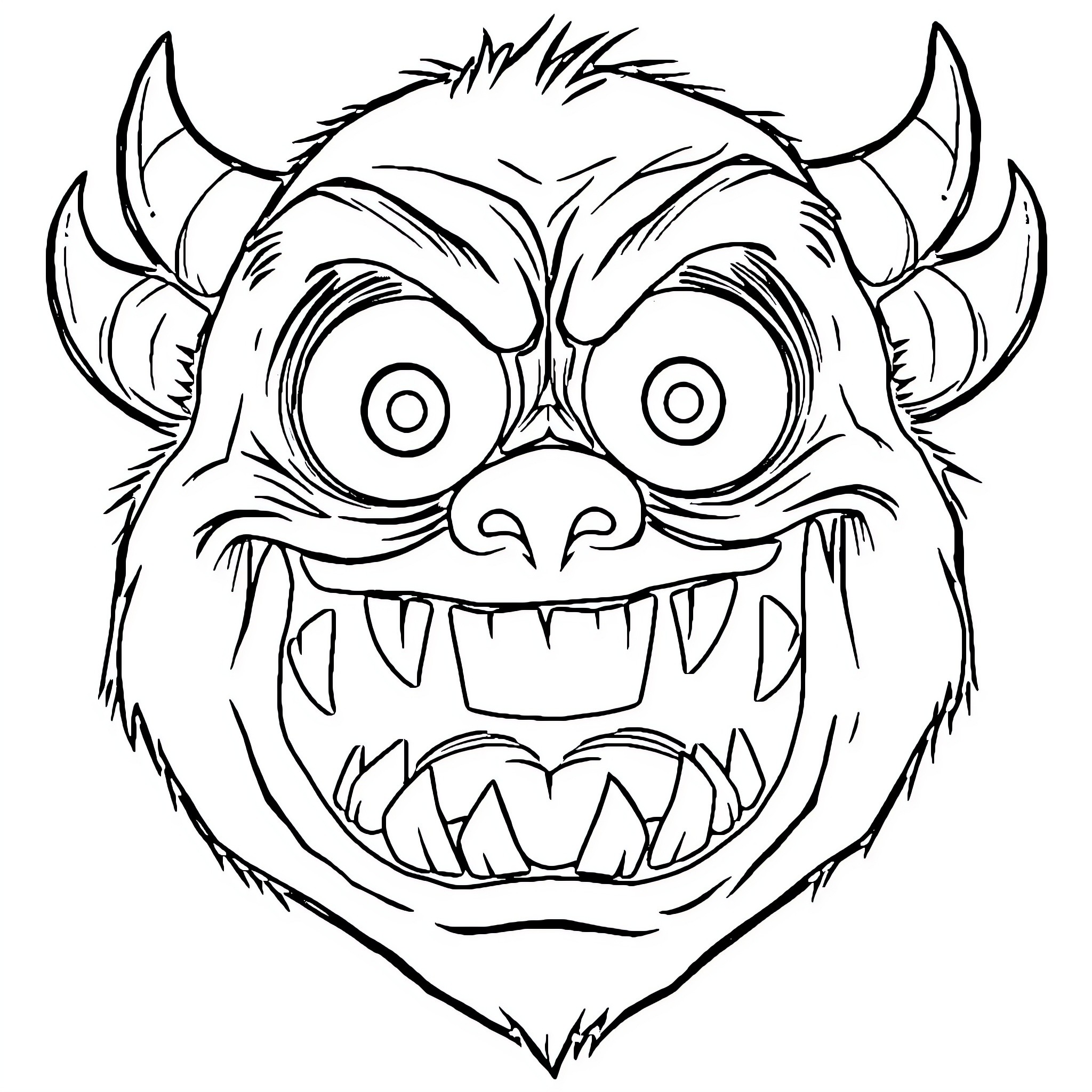 Monster with Exaggerated Features and Expressions Coloring Page (free black-and-white line drawing printable PDF for all, from beginners to advanced learners, including children, teens, adults, and seniors)