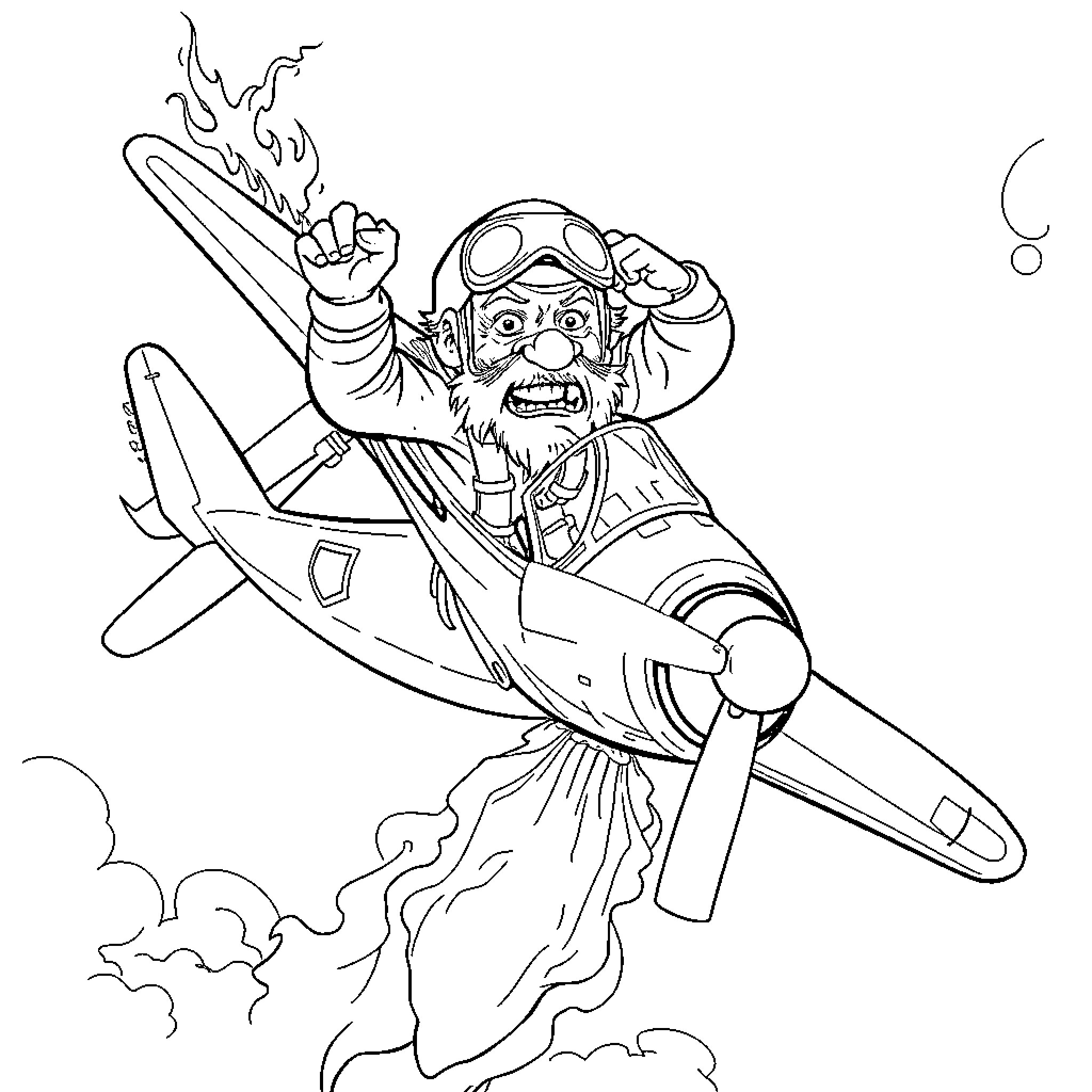 Pilot Engaging in Daring Aerial Acrobatics Coloring Page (free black-and-white line drawing printable PDF for all, from beginners to advanced learners, including children, teens, adults, and seniors)