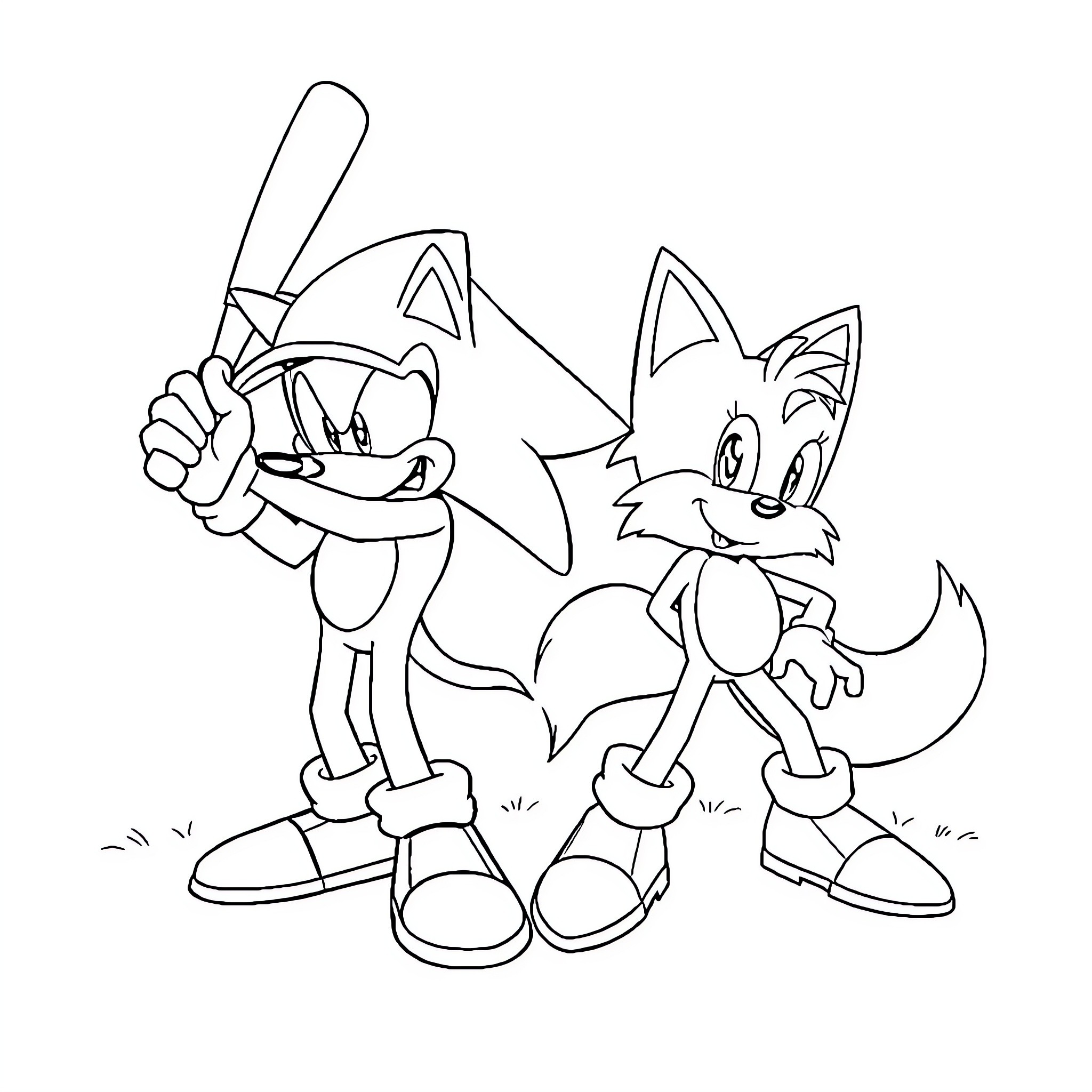 Sonic characters in playful adventure Coloring Page (free black-and-white line drawing printable PDF for all, from beginners to advanced learners, including children, teens, adults, and seniors)