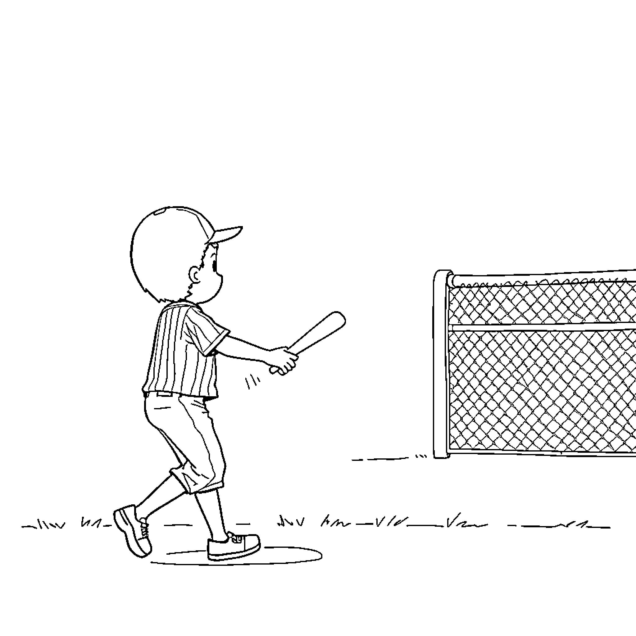 Baseball Boy Pitching the Ball Coloring Page (free black-and-white line drawing printable PDF for all, from beginners to advanced learners, including children, teens, adults, and seniors)