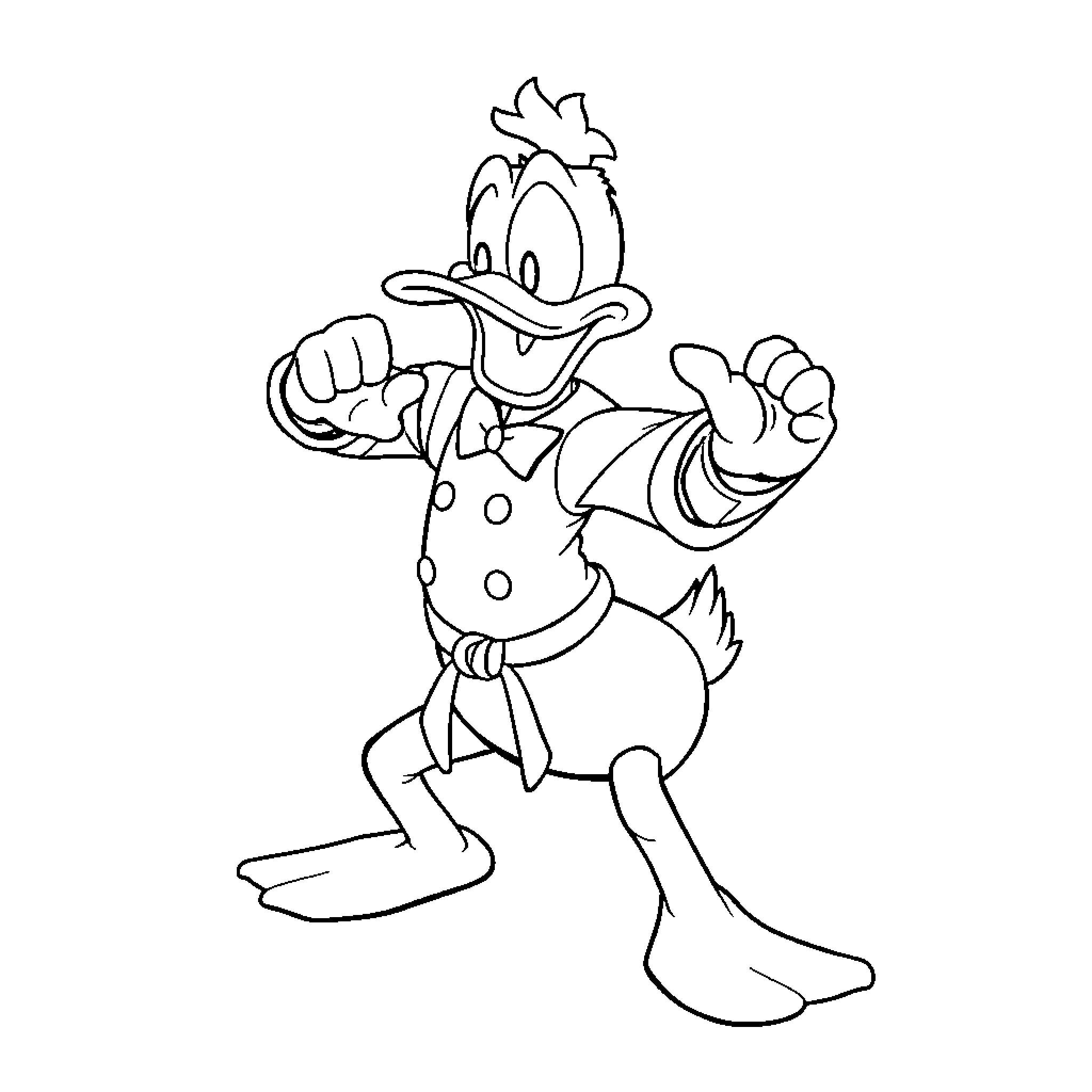 Donald Duck striking a playful pose Coloring Page (free black-and-white line drawing printable PDF for all, from beginners to advanced learners, including children, teens, adults, and seniors)