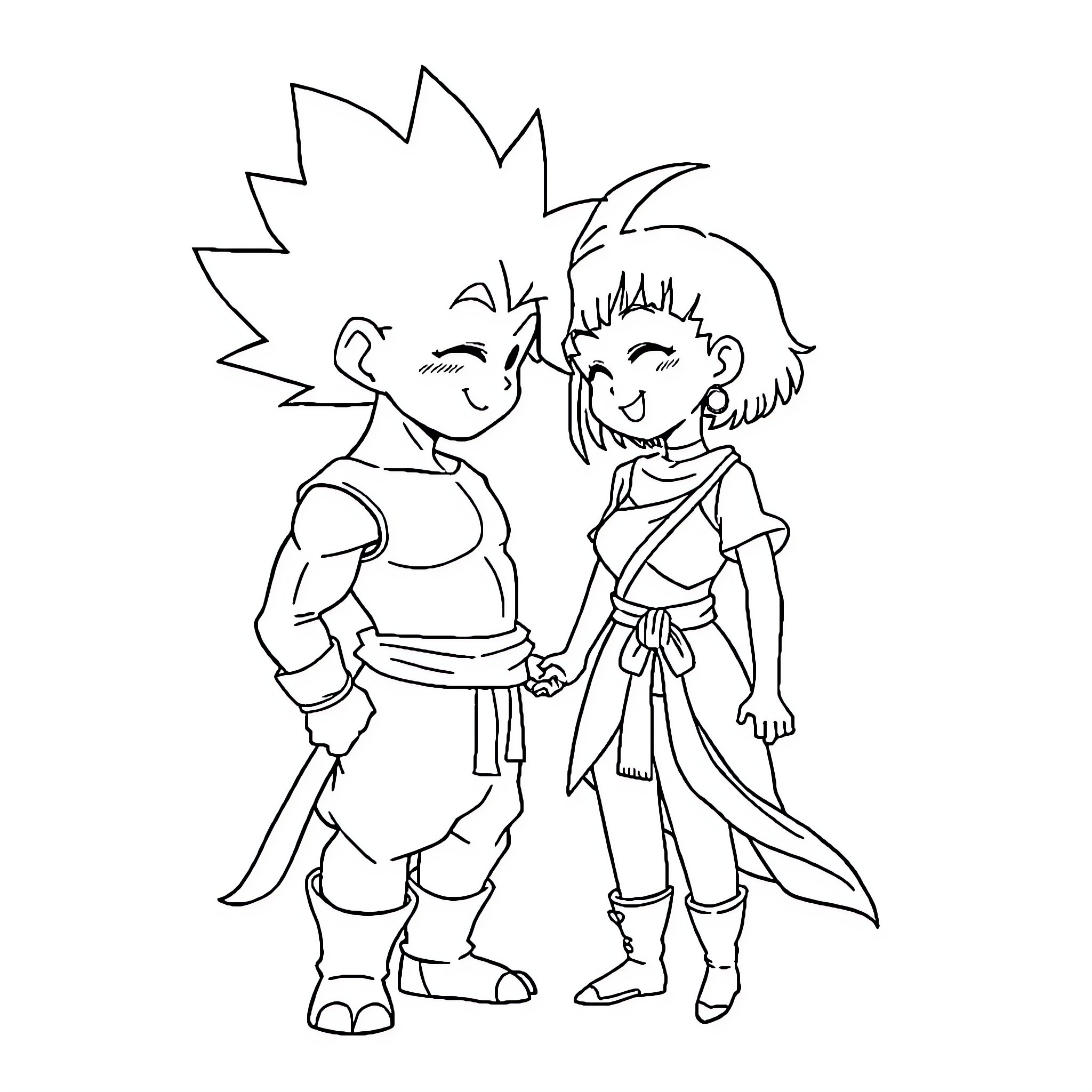 Sangoku Warriors in Friendly Embrace Coloring Page (free black-and-white line drawing printable PDF for all, from beginners to advanced learners, including children, teens, adults, and seniors)