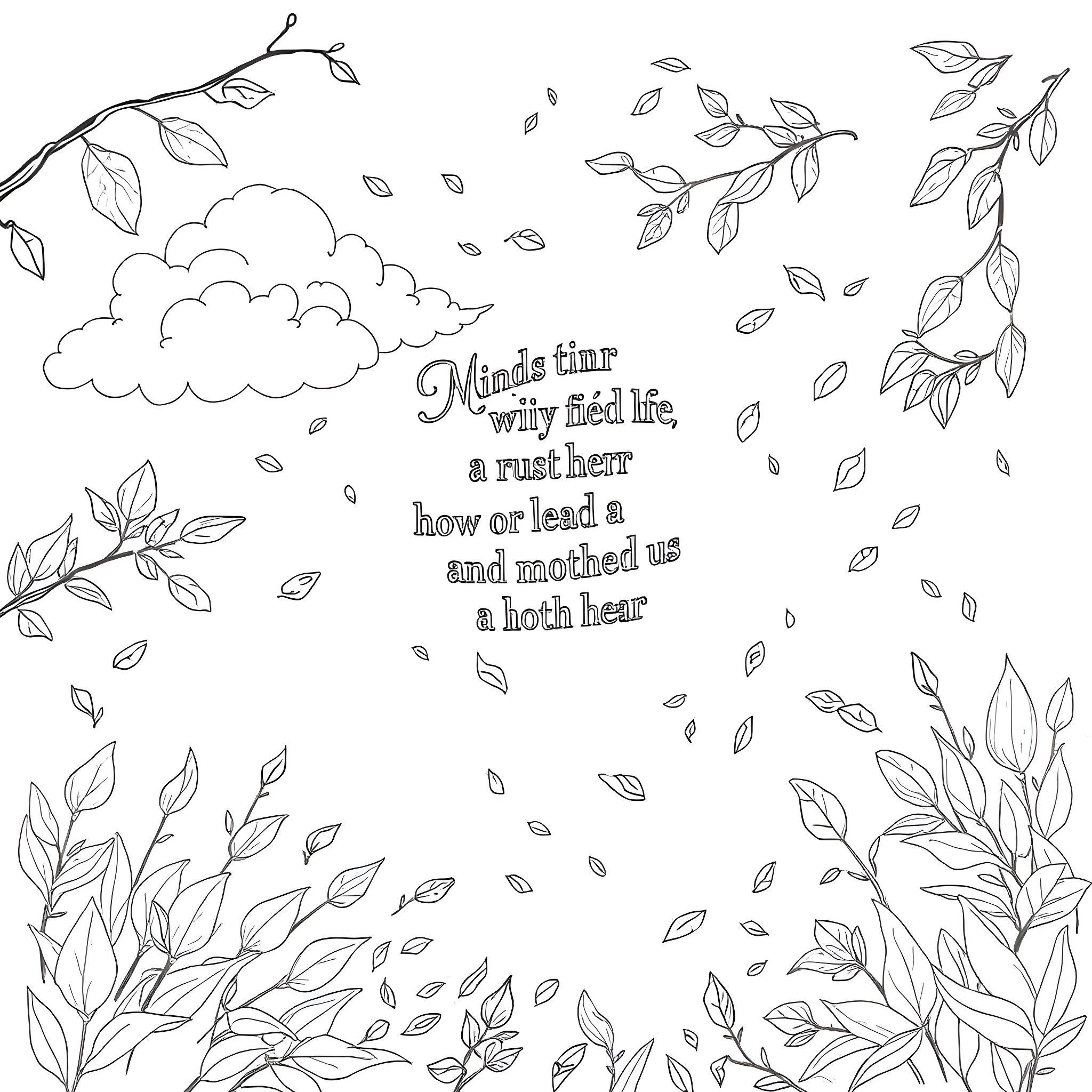 Poem About the Tranquility of Nature Coloring Page (free black-and-white line drawing printable PDF for all, from beginners to advanced learners, including children, teens, adults, and seniors)